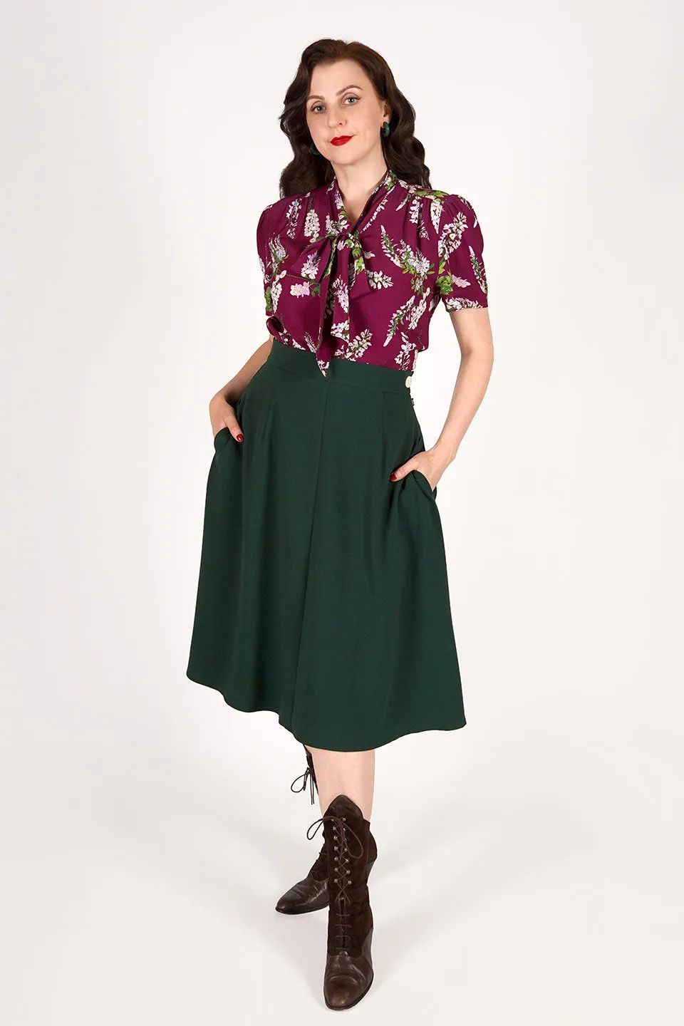 Classic 1940s Style A-Line Skirt in Forest Green