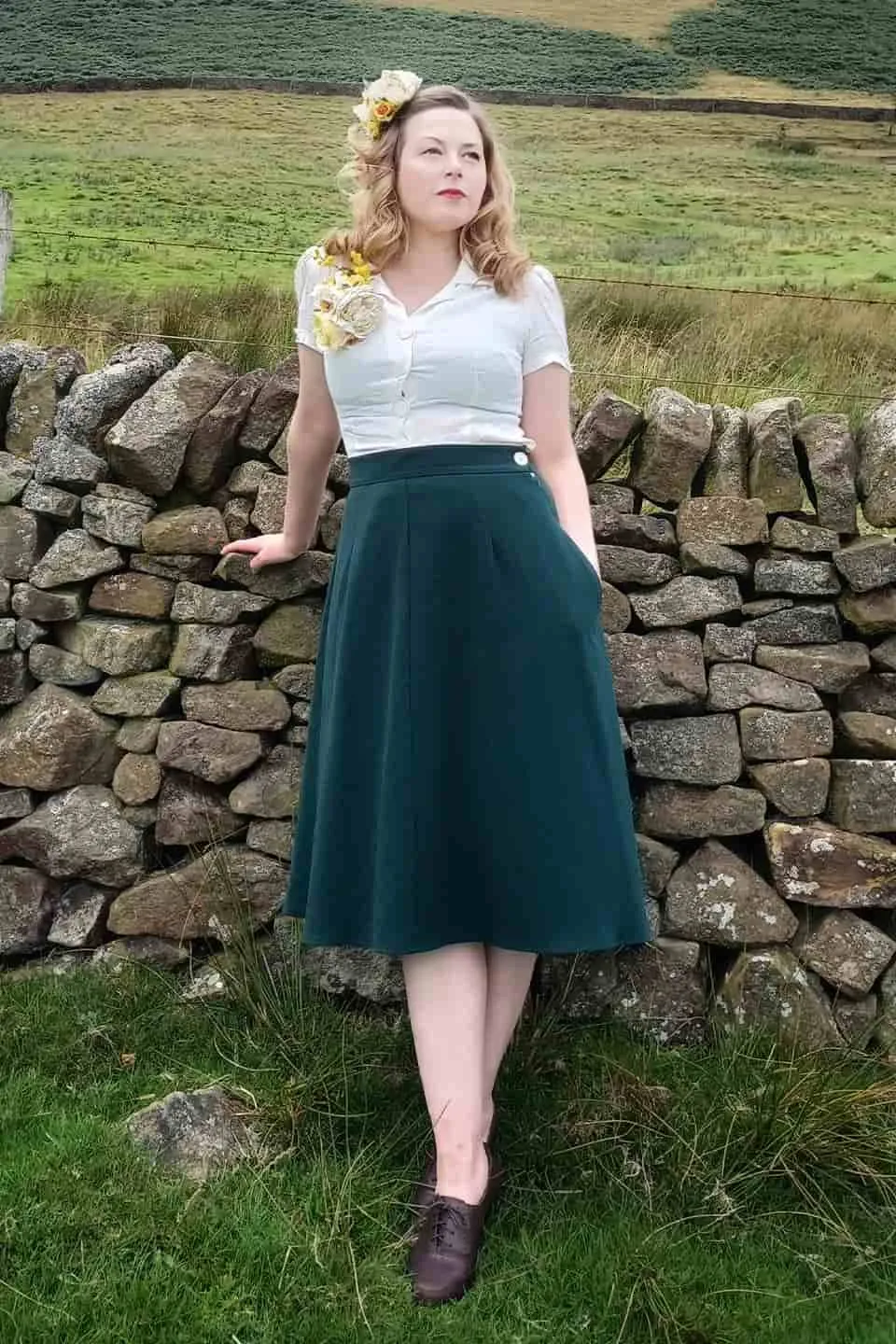 Classic 1940s Style A-Line Skirt in Forest Green