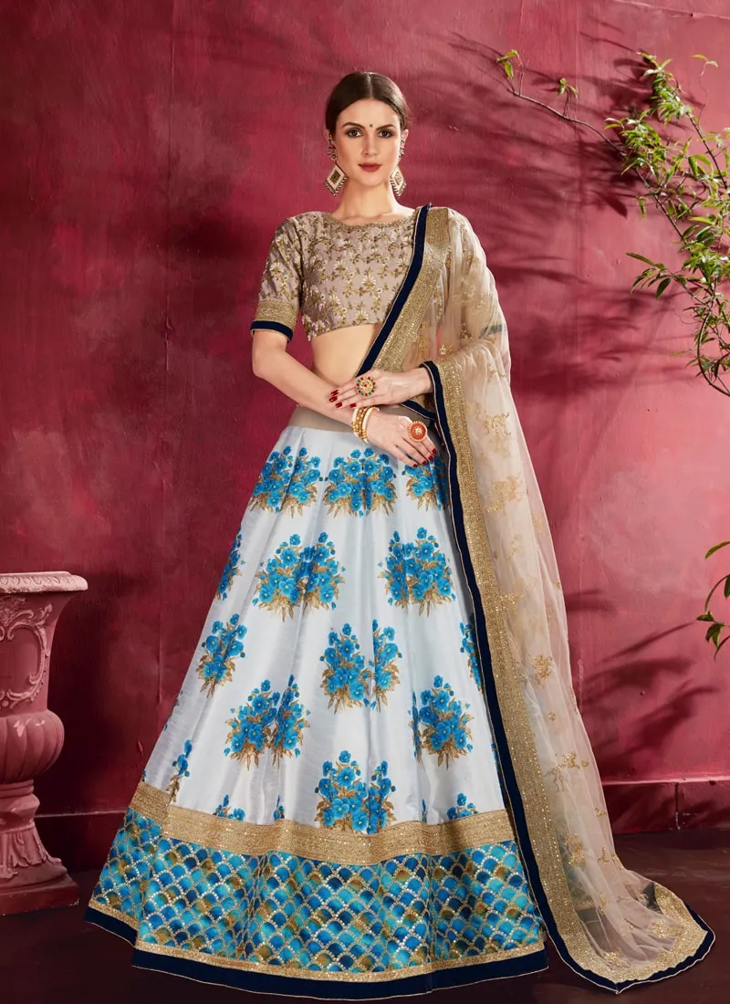 Cream-Beige Exquisite Floral Embroidered Designer Lehenga
