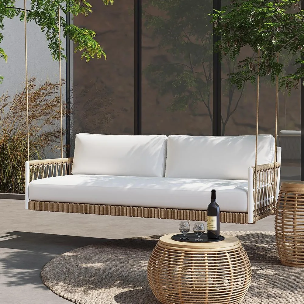 Daaz Three Seater Hanging Swing Without Stand For Balcony , Garden Swing (Tan   White)