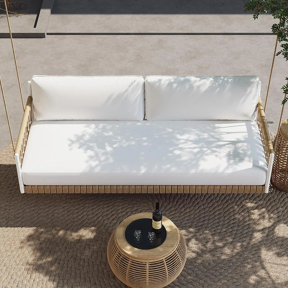 Daaz Three Seater Hanging Swing Without Stand For Balcony , Garden Swing (Tan   White)