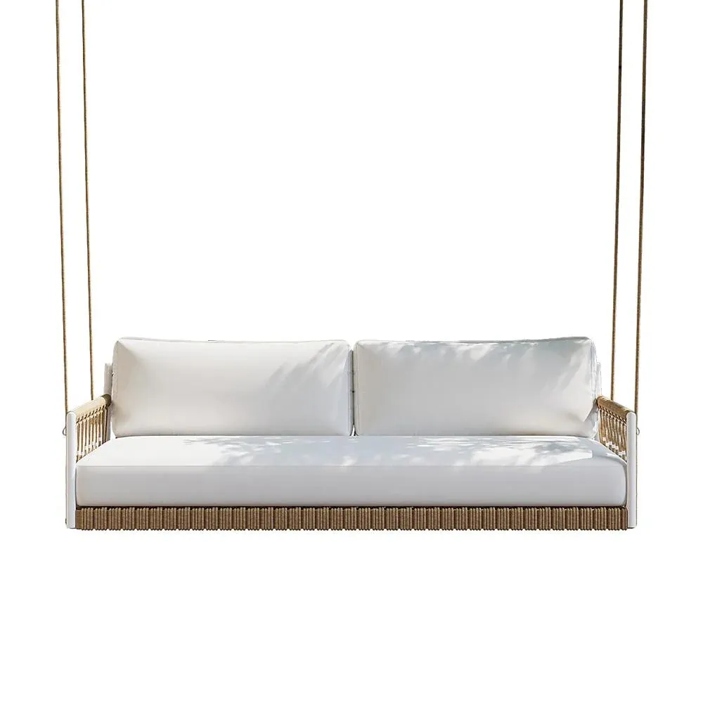 Daaz Three Seater Hanging Swing Without Stand For Balcony , Garden Swing (Tan   White)