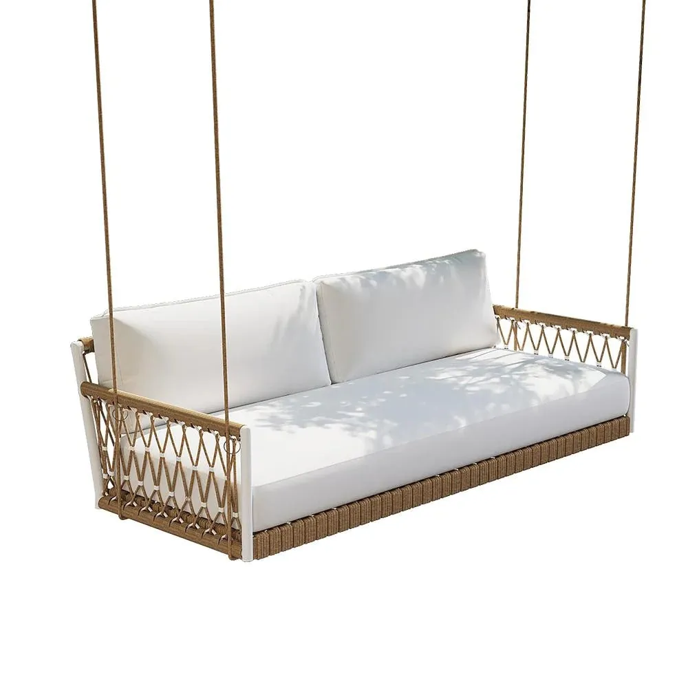 Daaz Three Seater Hanging Swing Without Stand For Balcony , Garden Swing (Tan   White)
