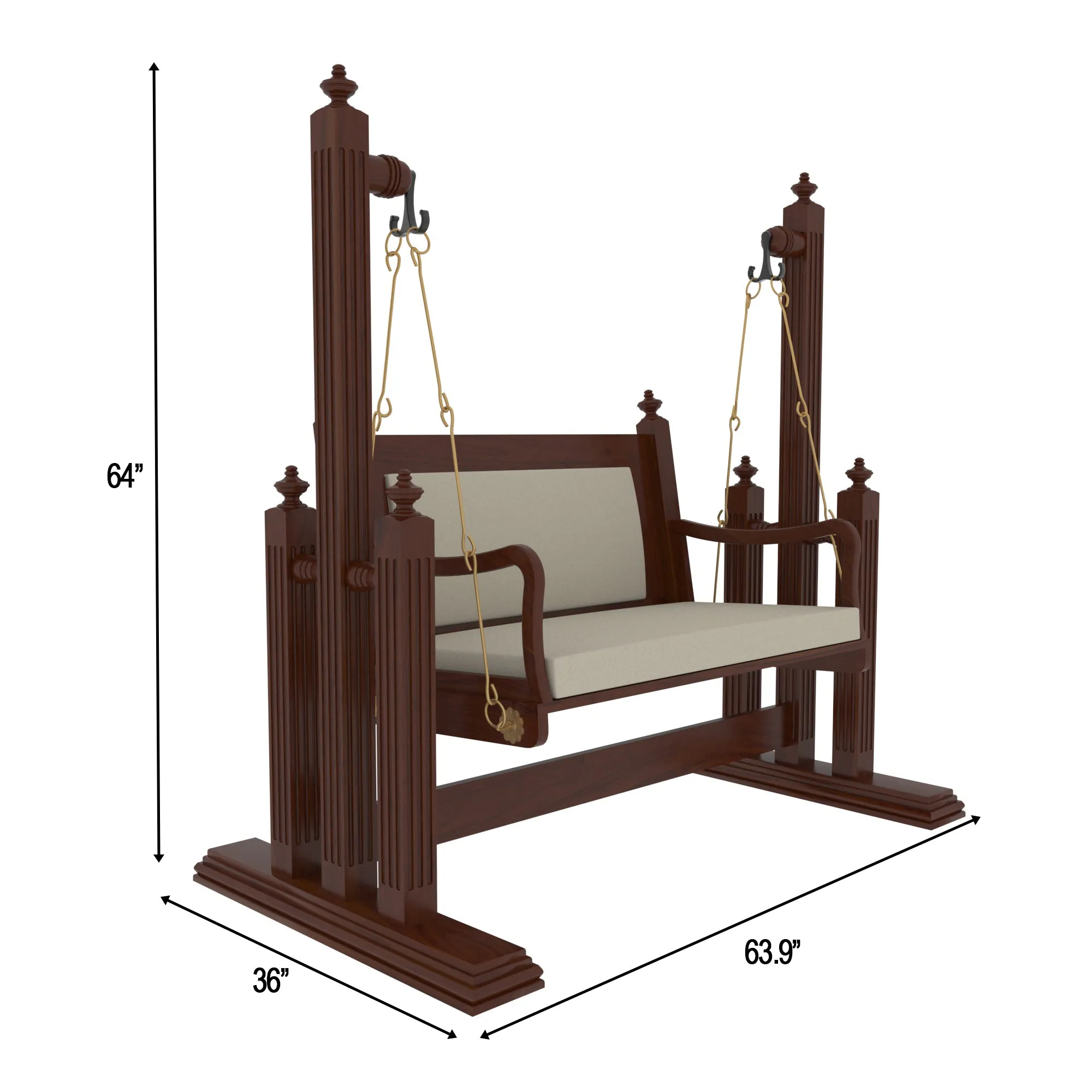Dark Glorious Finished Handmade Wooden Heritage Swing