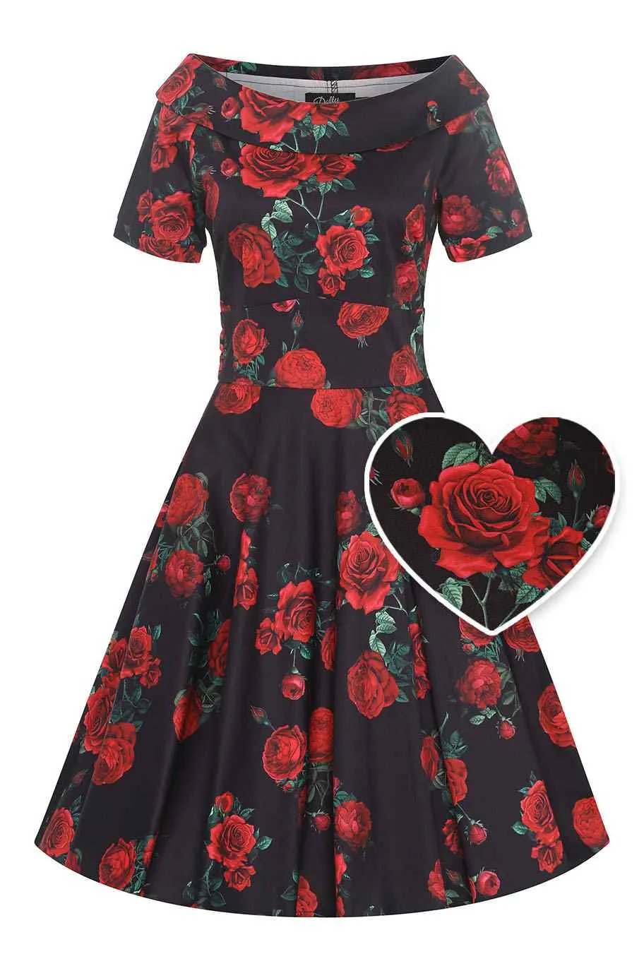 Darlene Red Rose Dress In Black