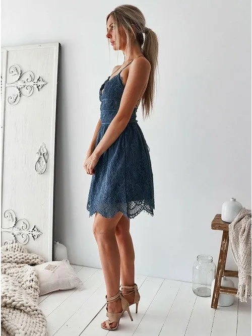 Delicate Lace Spaghetti Straps Neckline A-line Cocktail Dresses CD031