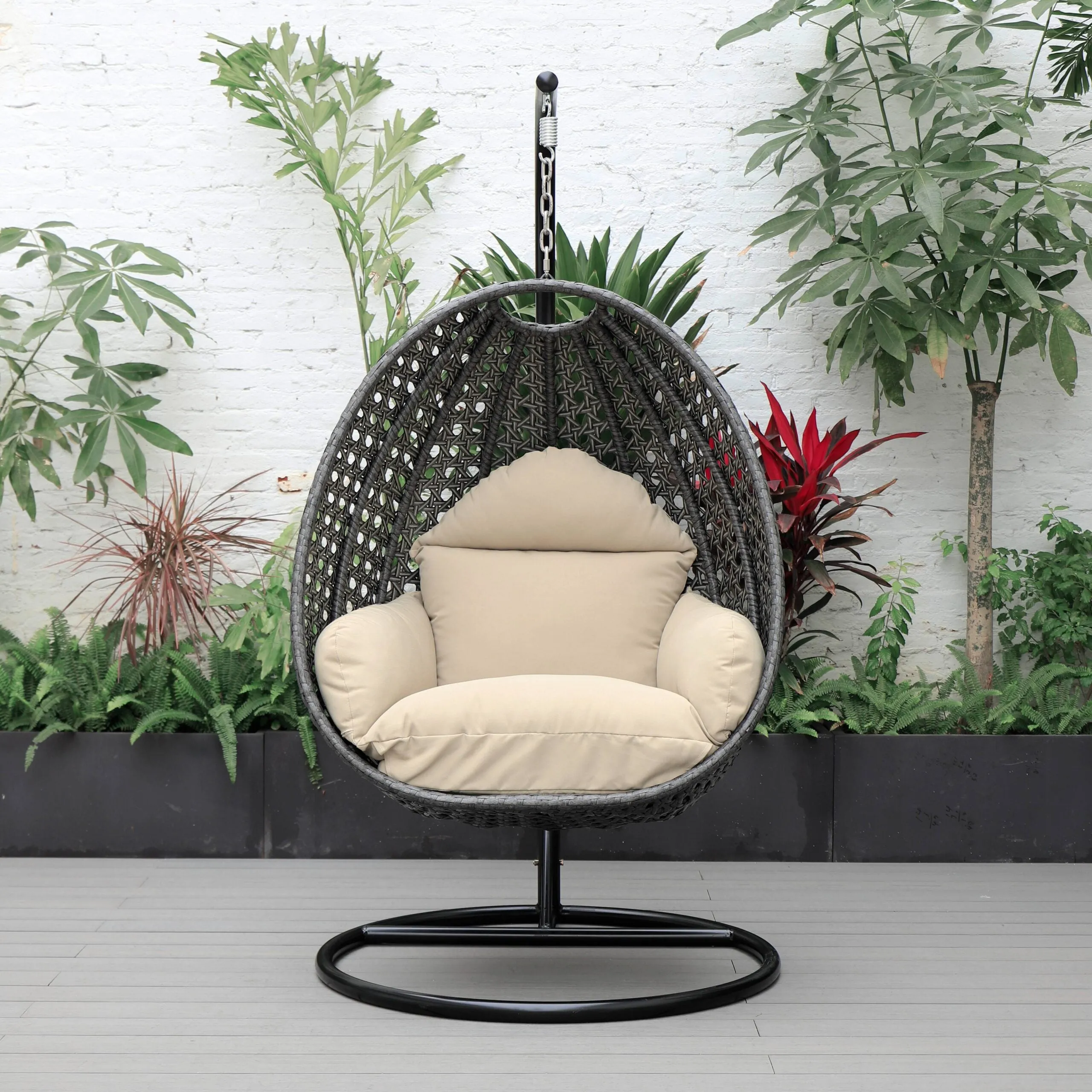 Doriano Single Seater Hanging Swing With Stand For Balcony , Garden (Drak Grey)