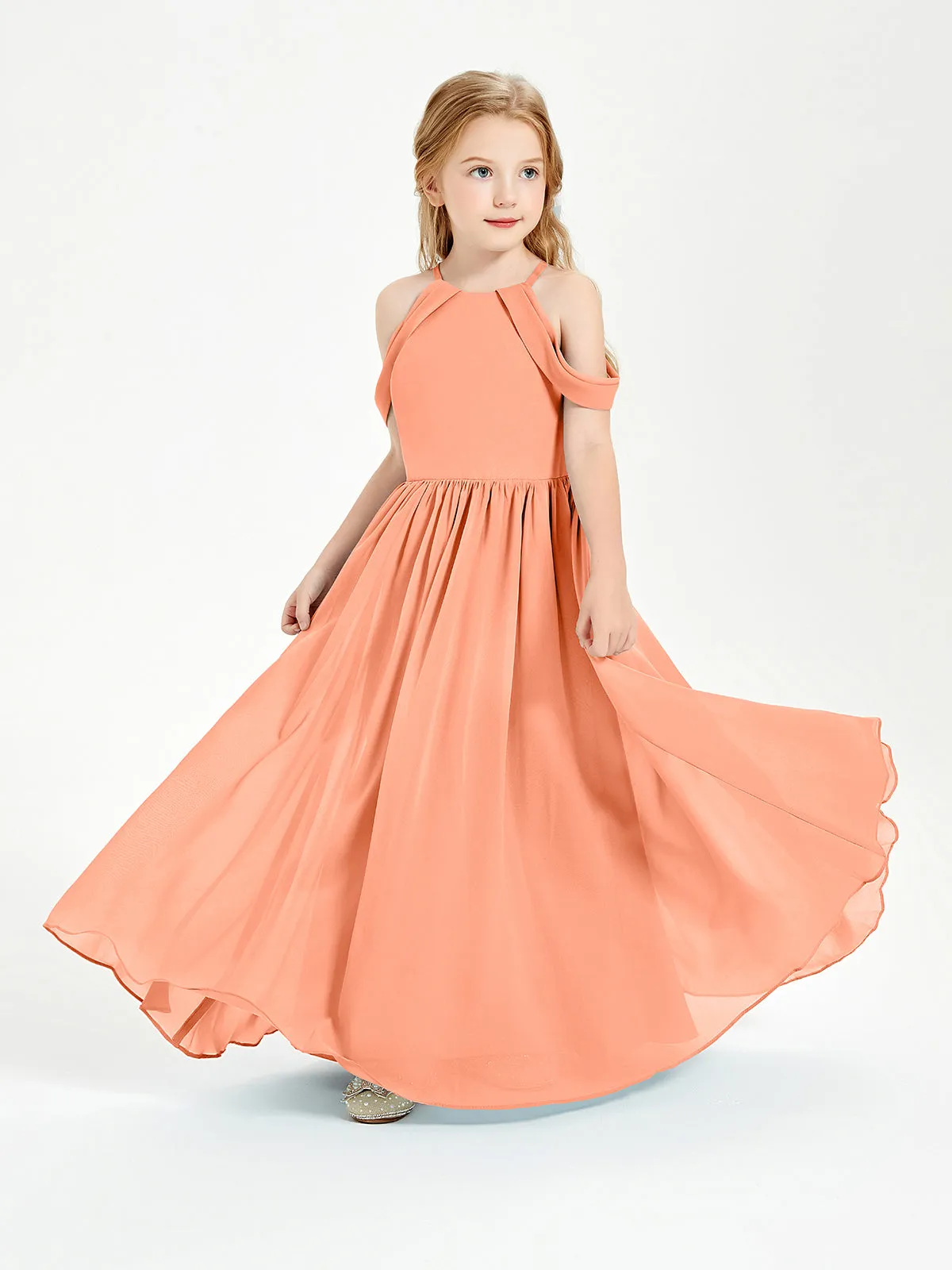 Dreamy Off the Shoulder Bridesmaid Gown for Junior Papaya