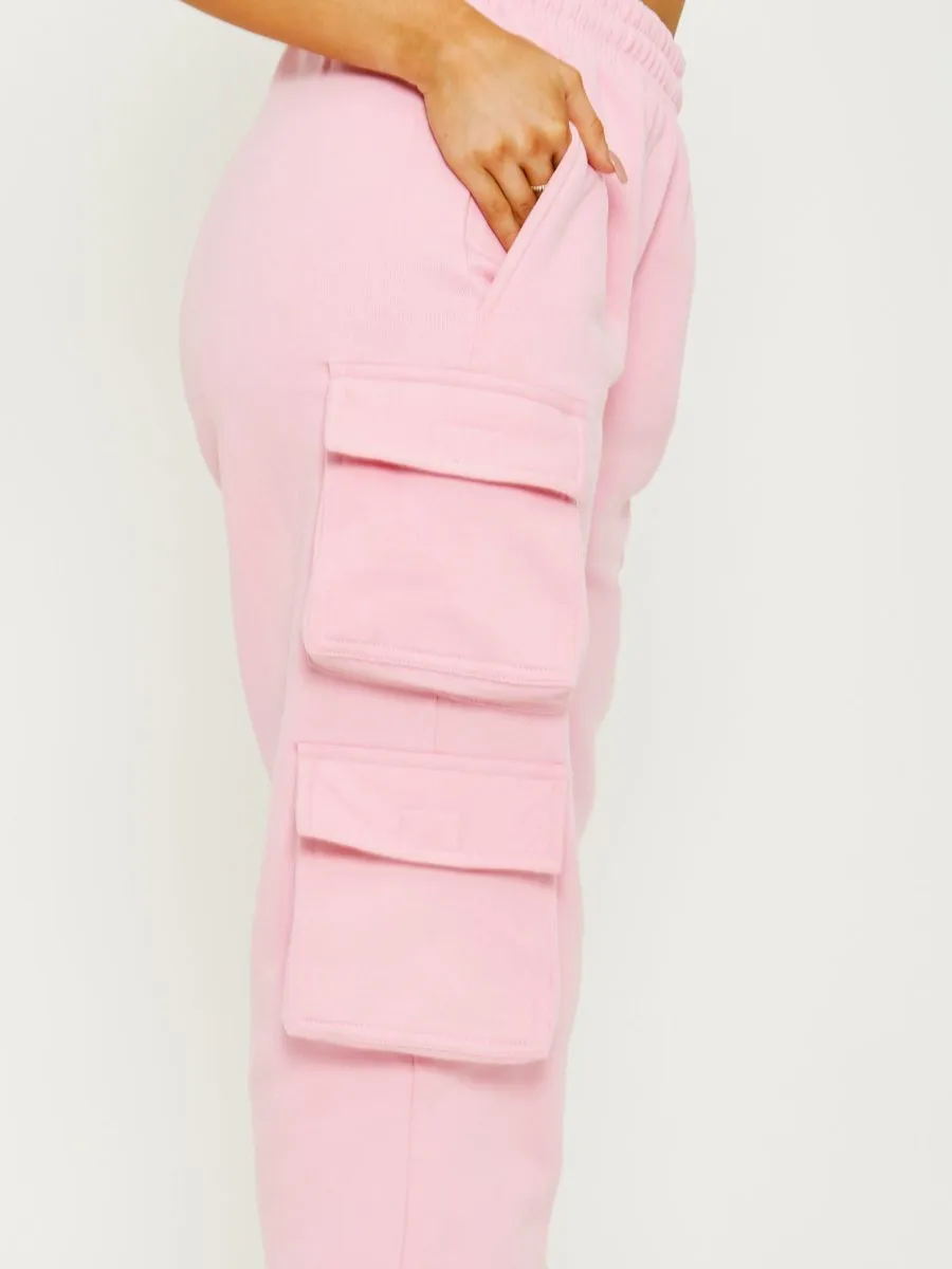 Elicia Utility Pocket Fleeced Cargo Jogger In Pink