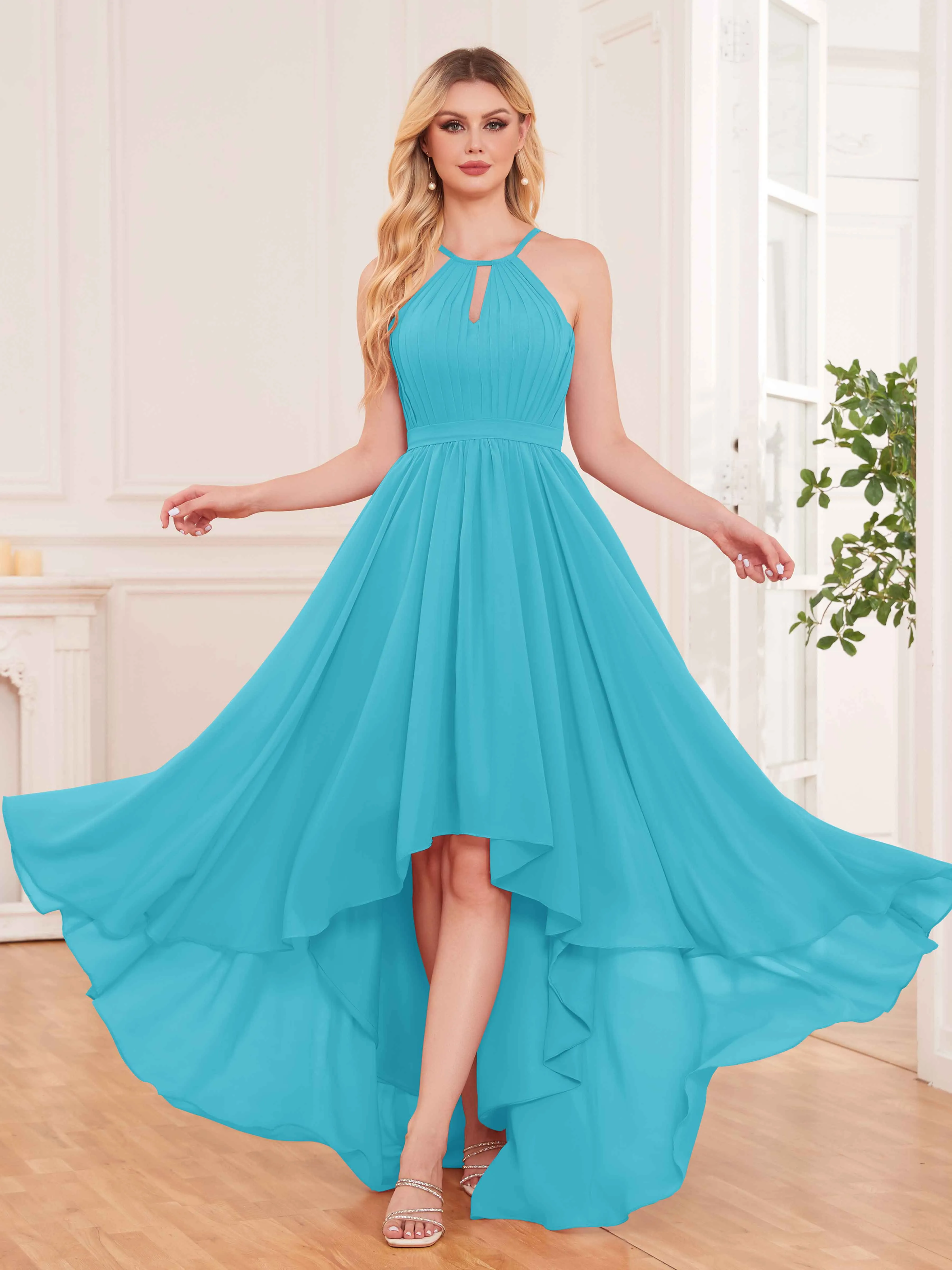 Elliana Dreamy Halter Sleeveless Asymmetrical Chiffon Bridesmaid Dresses