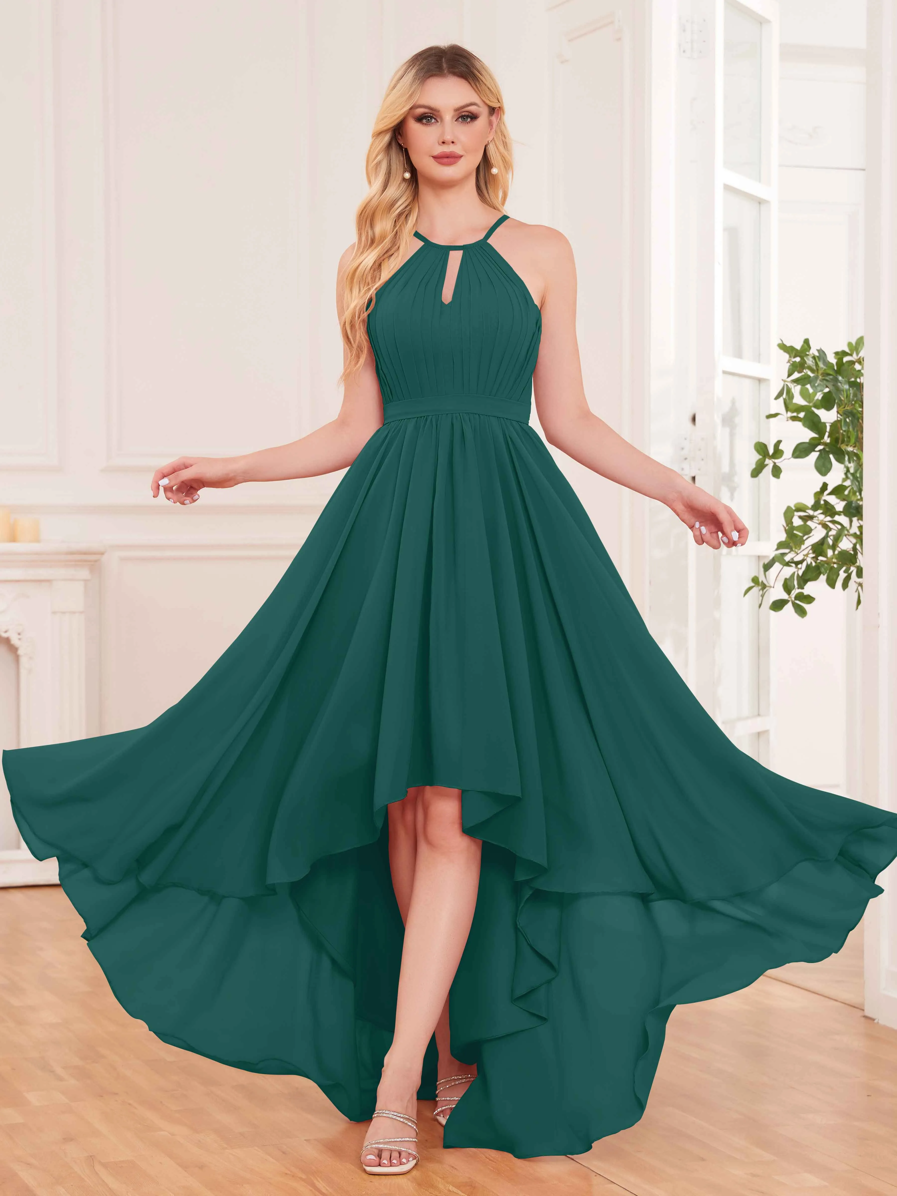 Elliana Dreamy Halter Sleeveless Asymmetrical Chiffon Bridesmaid Dresses