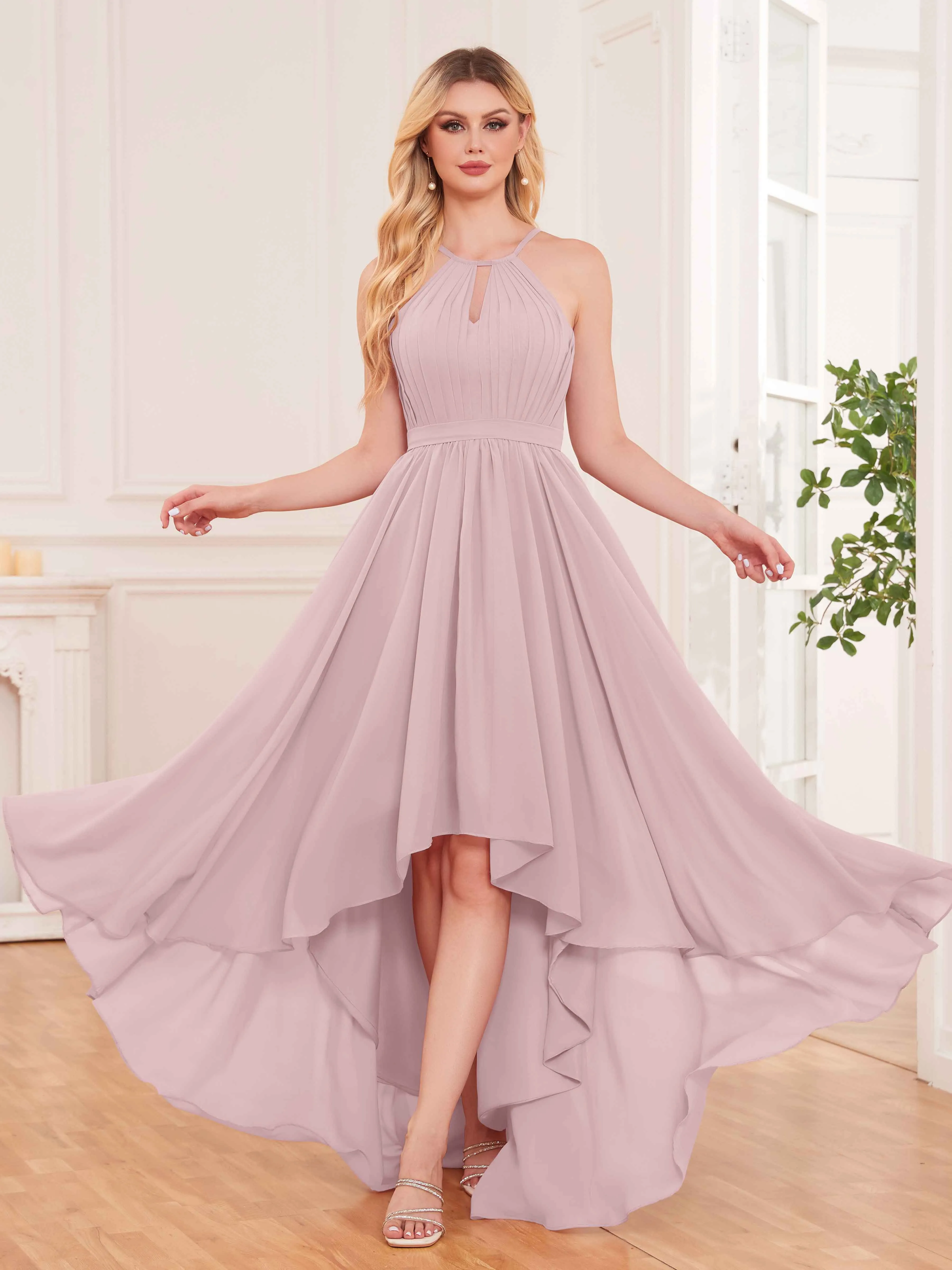 Elliana Dreamy Halter Sleeveless Asymmetrical Chiffon Bridesmaid Dresses