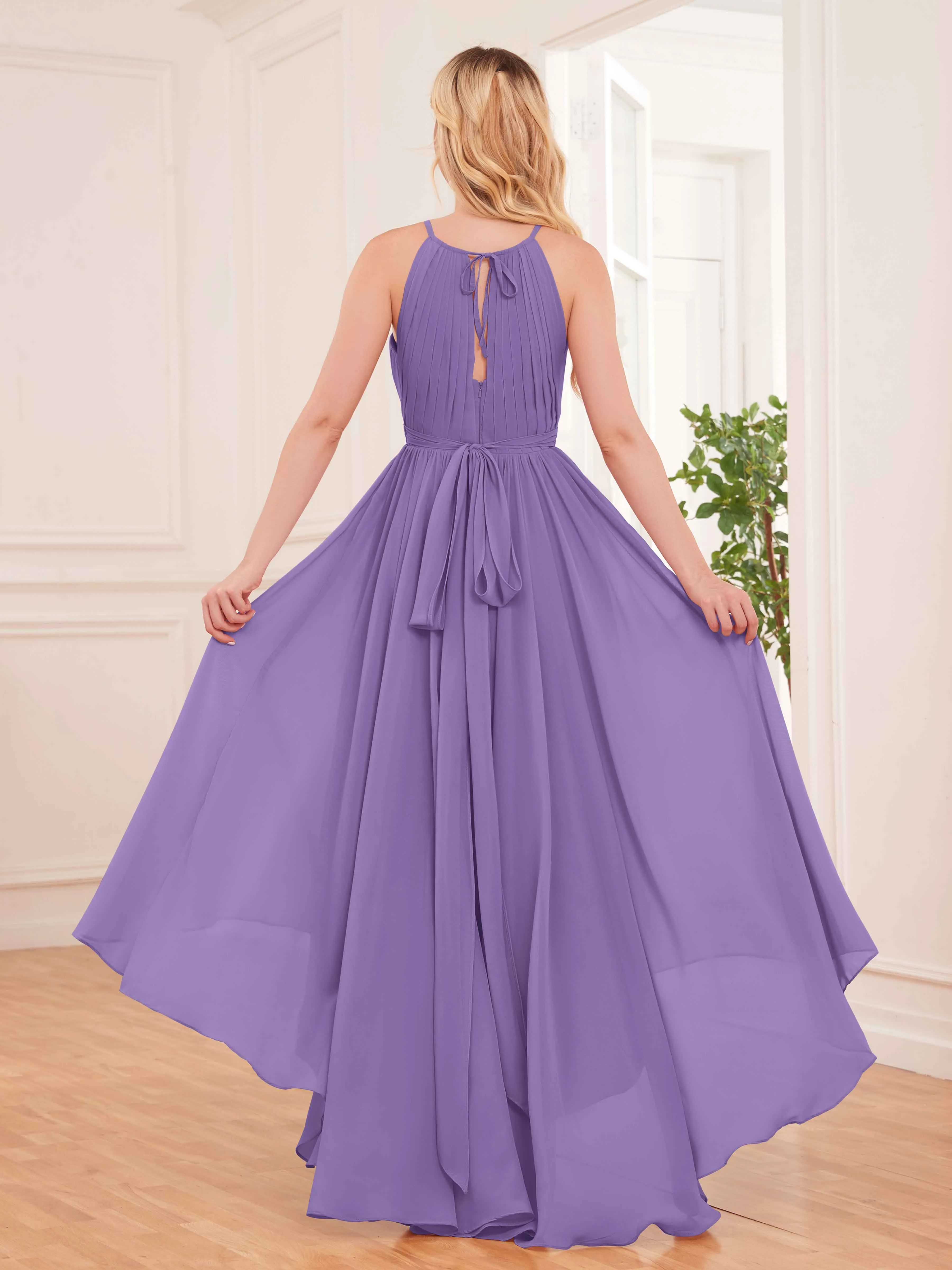 Elliana Dreamy Halter Sleeveless Asymmetrical Chiffon Bridesmaid Dresses