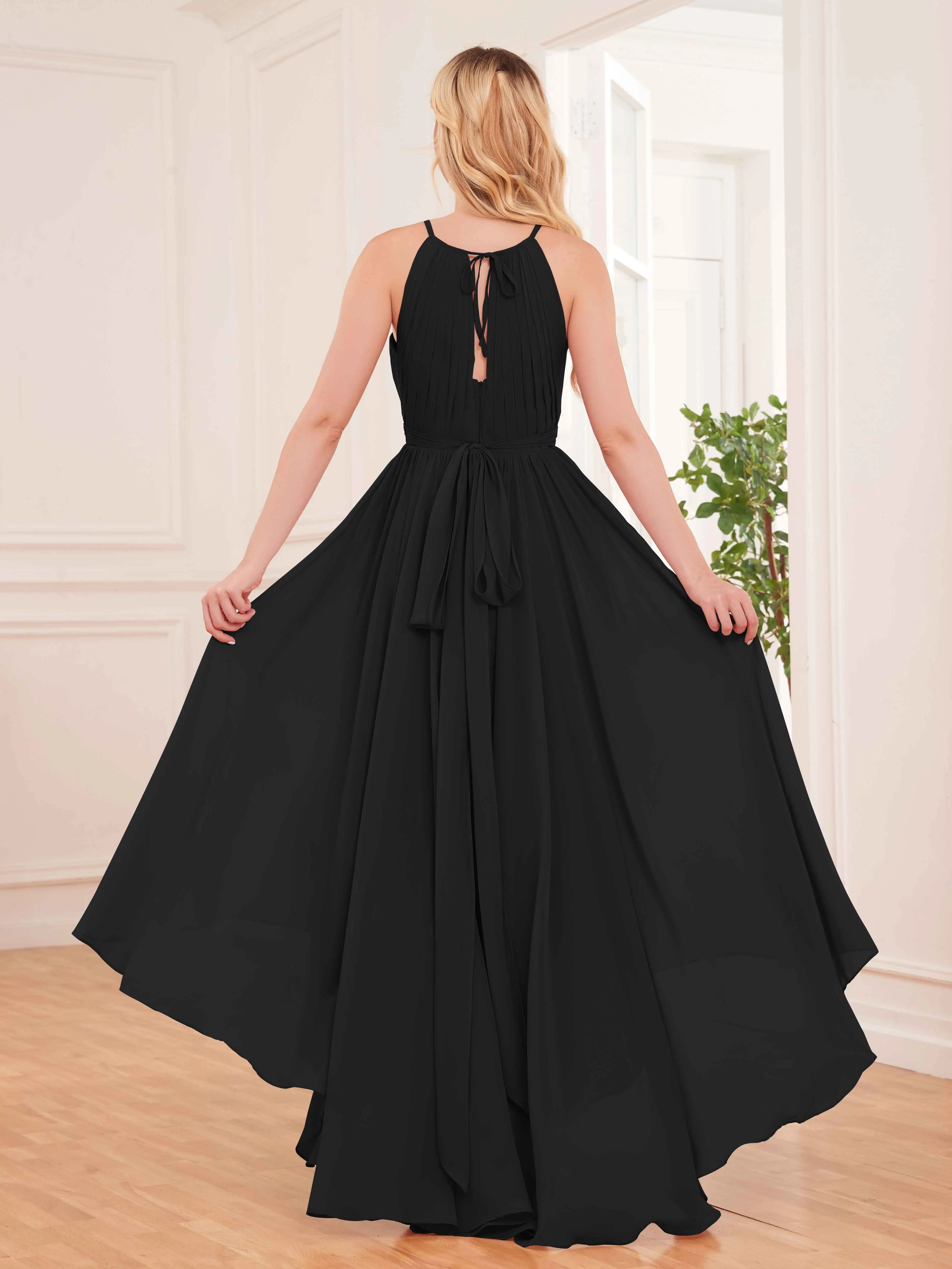 Elliana Dreamy Halter Sleeveless Asymmetrical Chiffon Bridesmaid Dresses