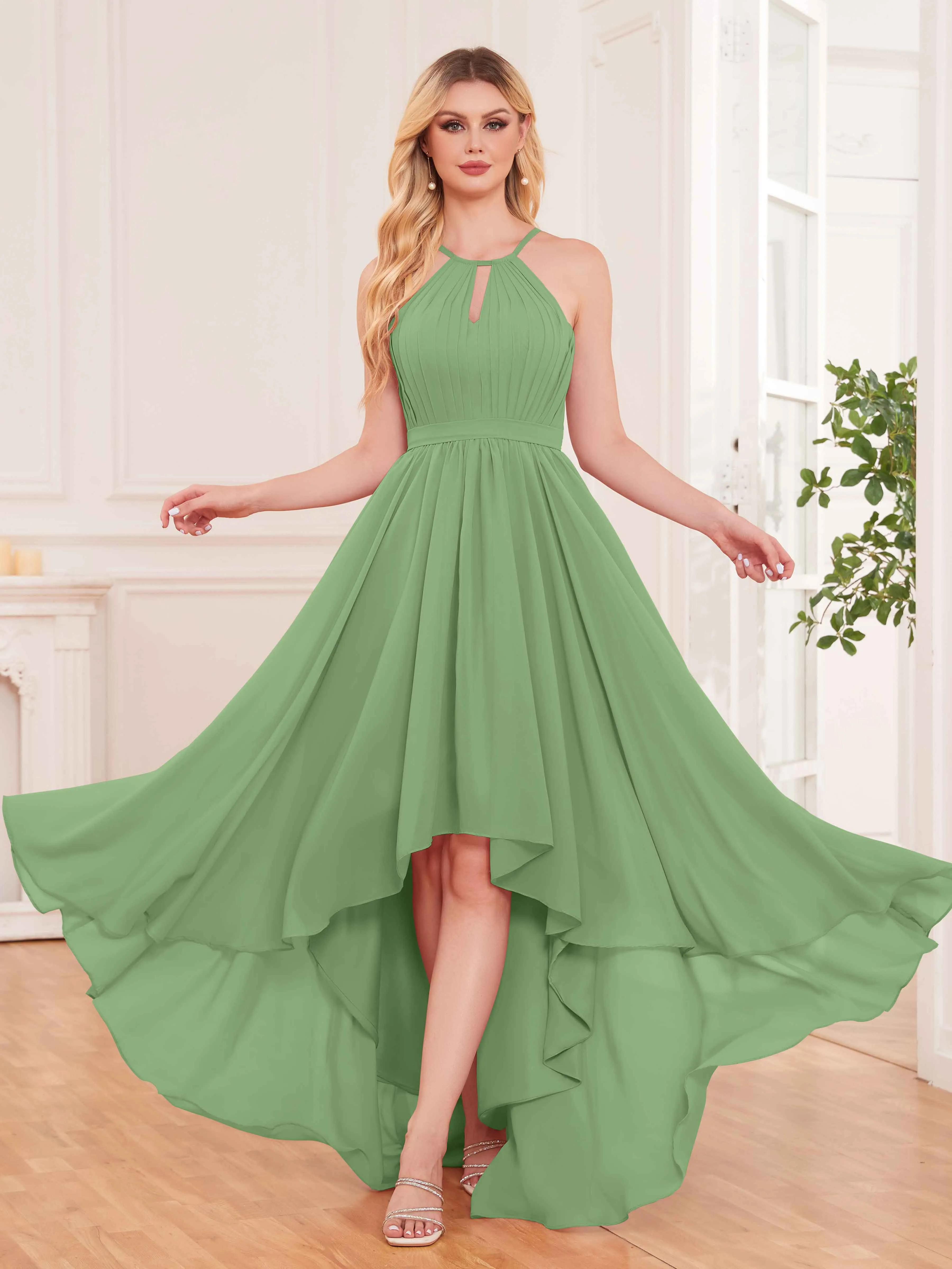 Elliana Dreamy Halter Sleeveless Asymmetrical Chiffon Bridesmaid Dresses