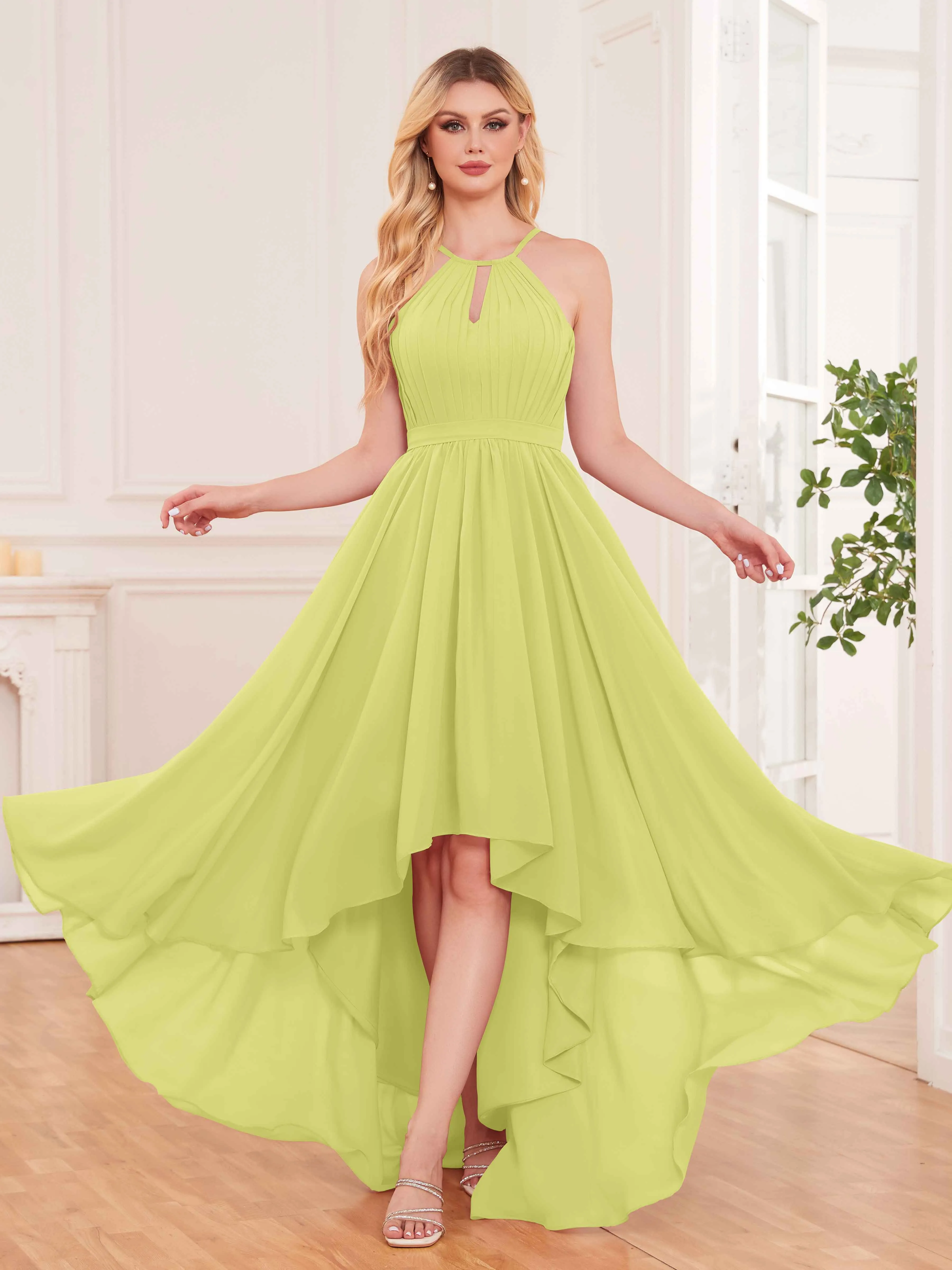 Elliana Dreamy Halter Sleeveless Asymmetrical Chiffon Bridesmaid Dresses