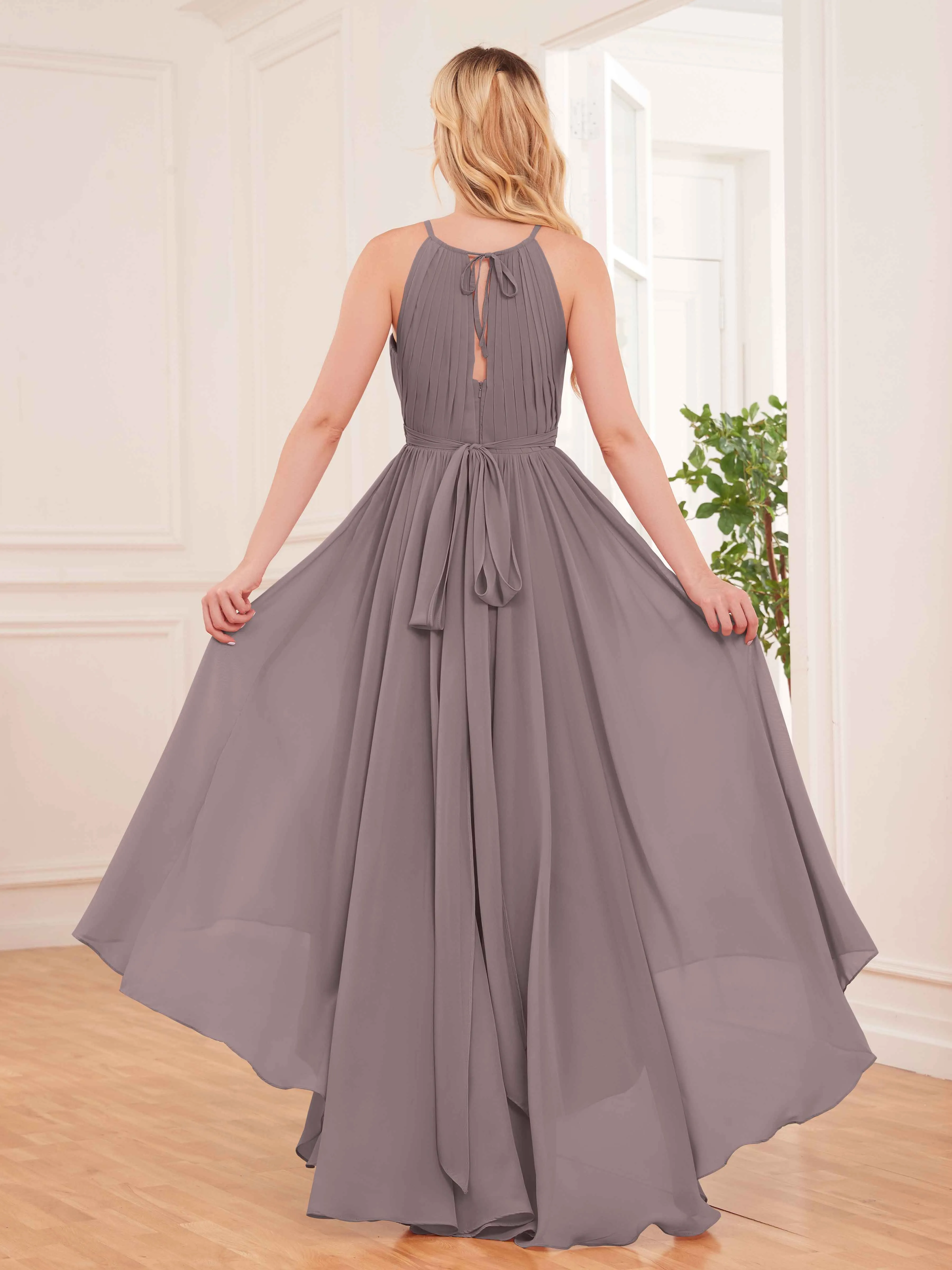 Elliana Dreamy Halter Sleeveless Asymmetrical Chiffon Bridesmaid Dresses
