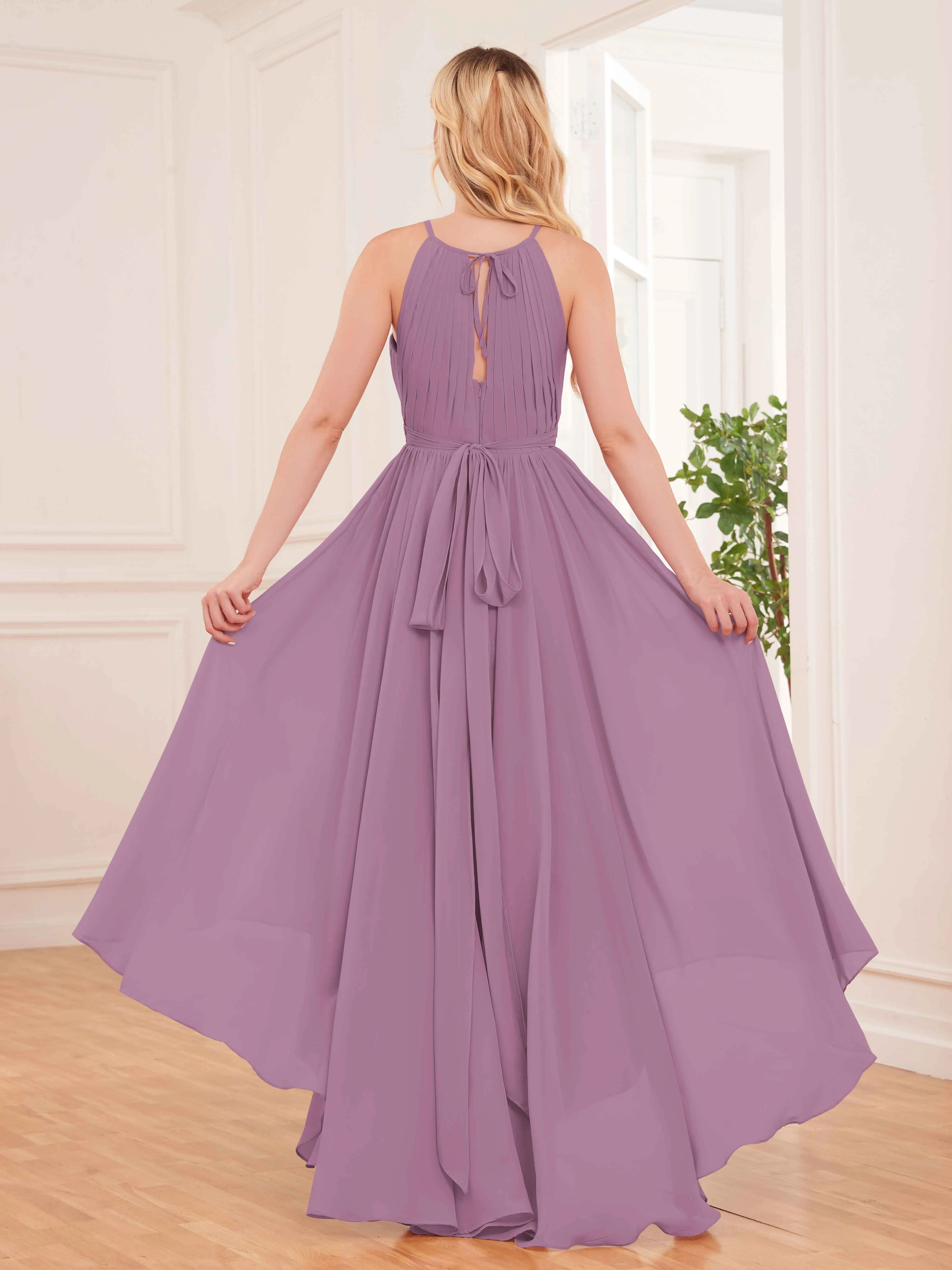 Elliana Dreamy Halter Sleeveless Asymmetrical Chiffon Bridesmaid Dresses