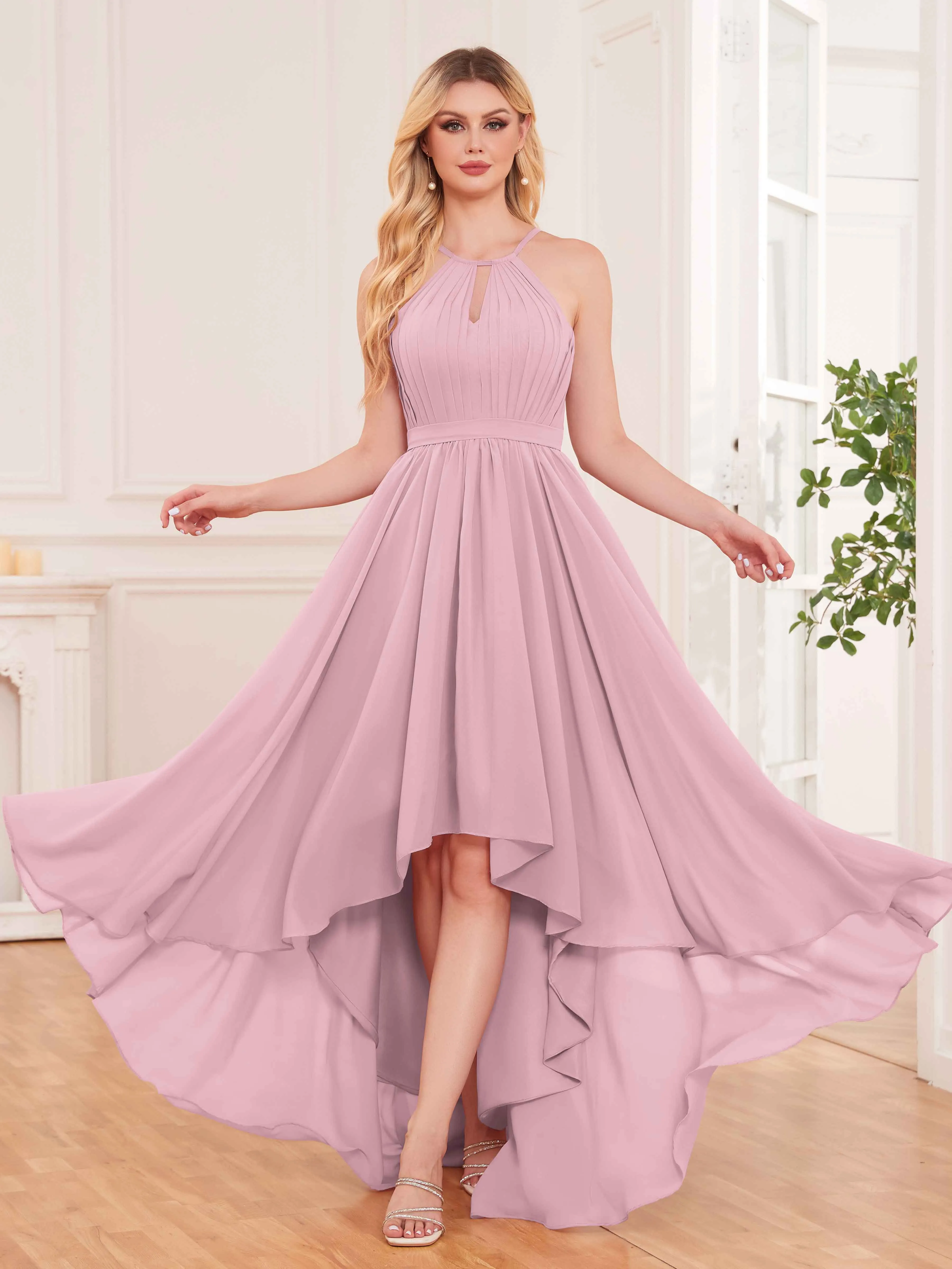 Elliana Dreamy Halter Sleeveless Asymmetrical Chiffon Bridesmaid Dresses