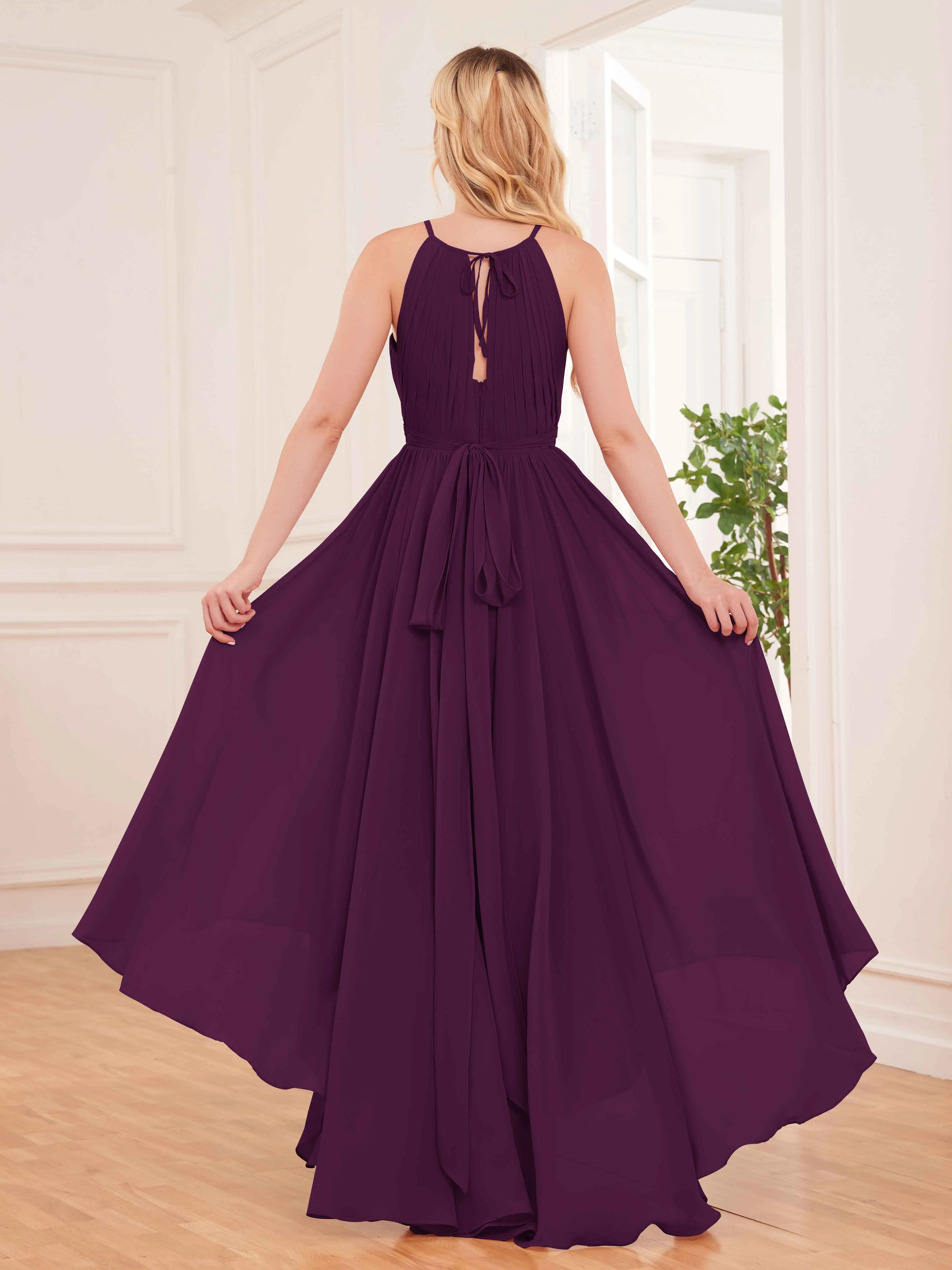 Elliana Dreamy Halter Sleeveless Asymmetrical Chiffon Bridesmaid Dresses