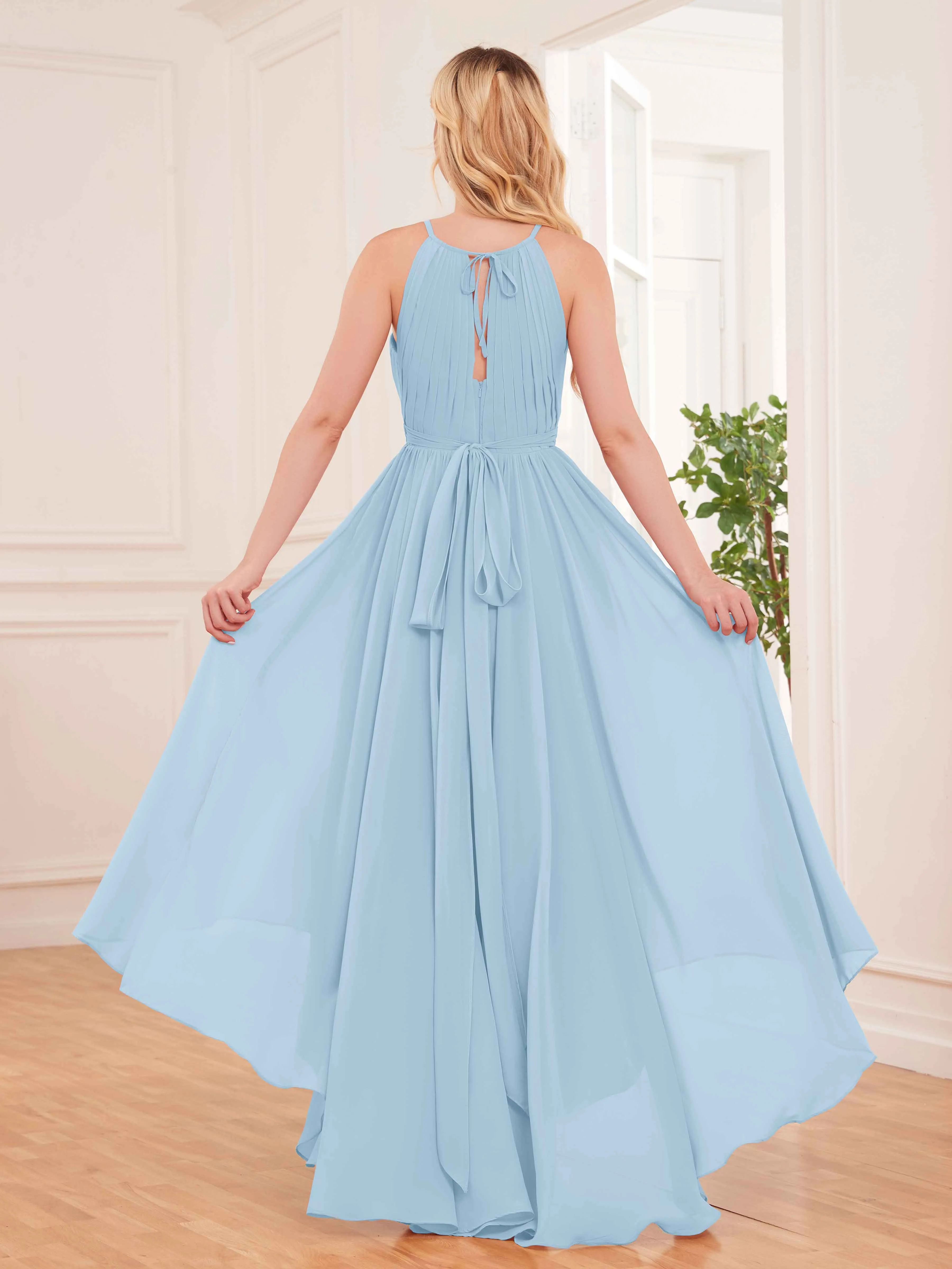 Elliana Dreamy Halter Sleeveless Asymmetrical Chiffon Bridesmaid Dresses