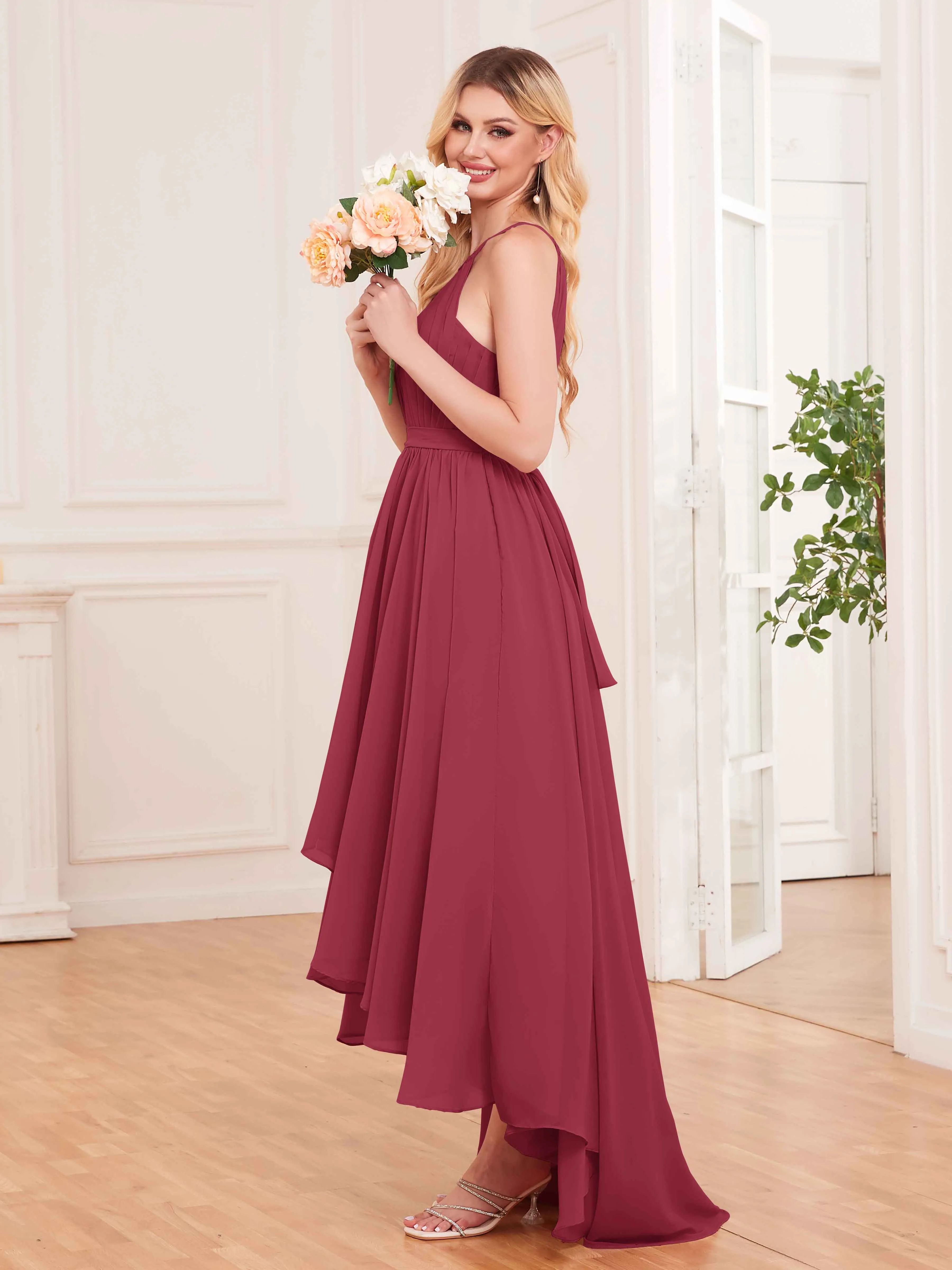 Elliana Dreamy Halter Sleeveless Asymmetrical Chiffon Bridesmaid Dresses