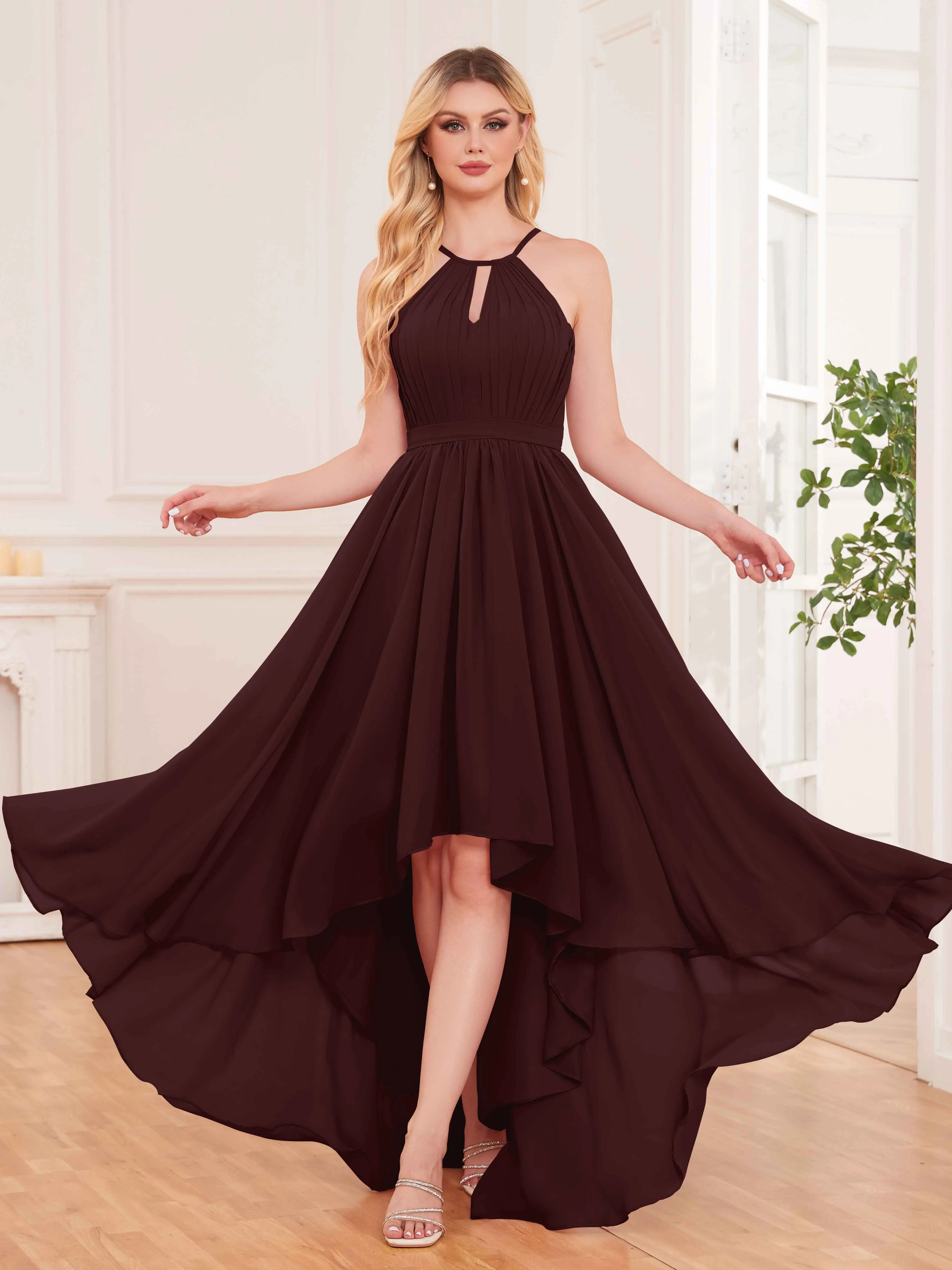 Elliana Dreamy Halter Sleeveless Asymmetrical Chiffon Bridesmaid Dresses