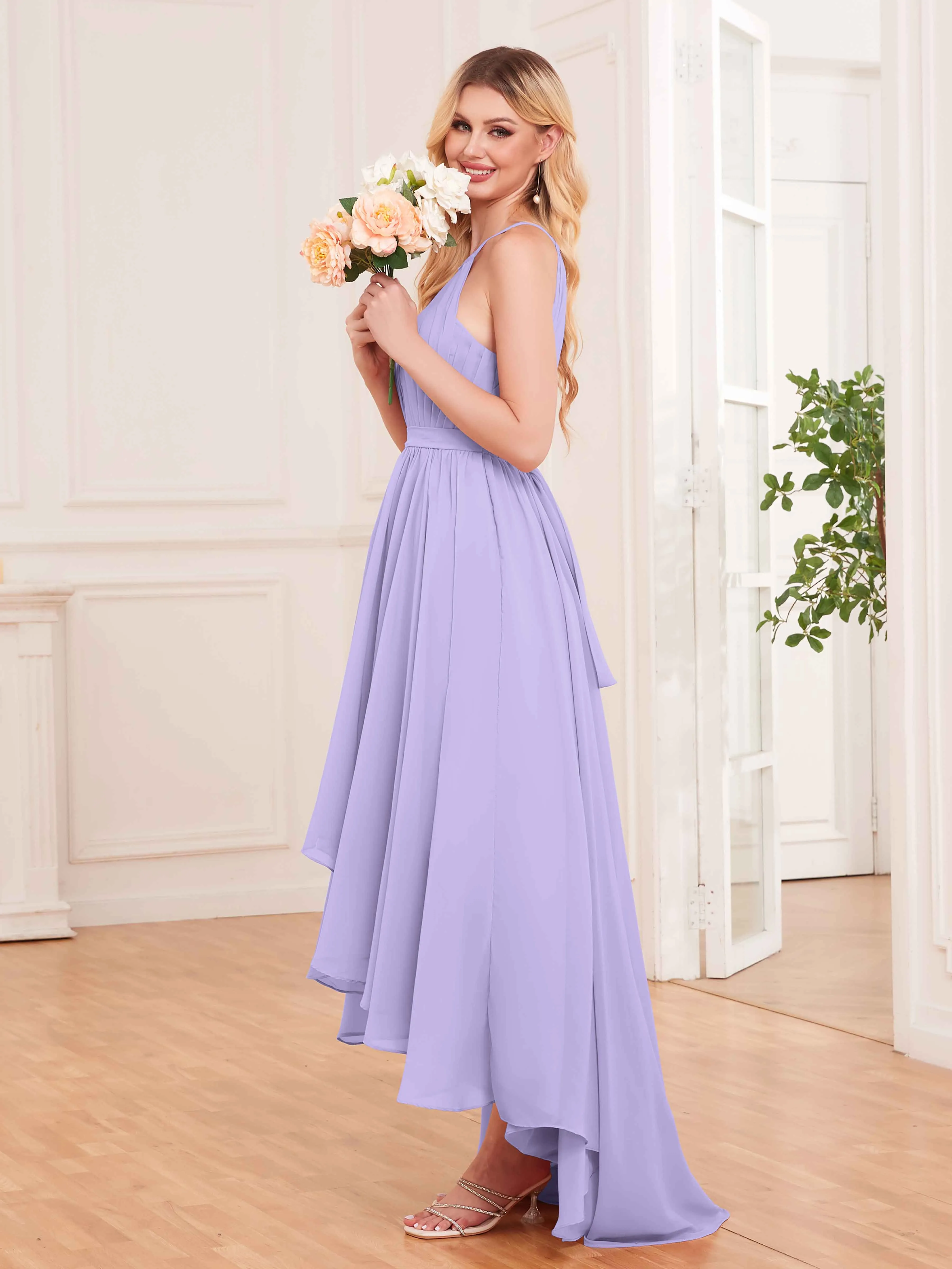 Elliana Dreamy Halter Sleeveless Asymmetrical Chiffon Bridesmaid Dresses