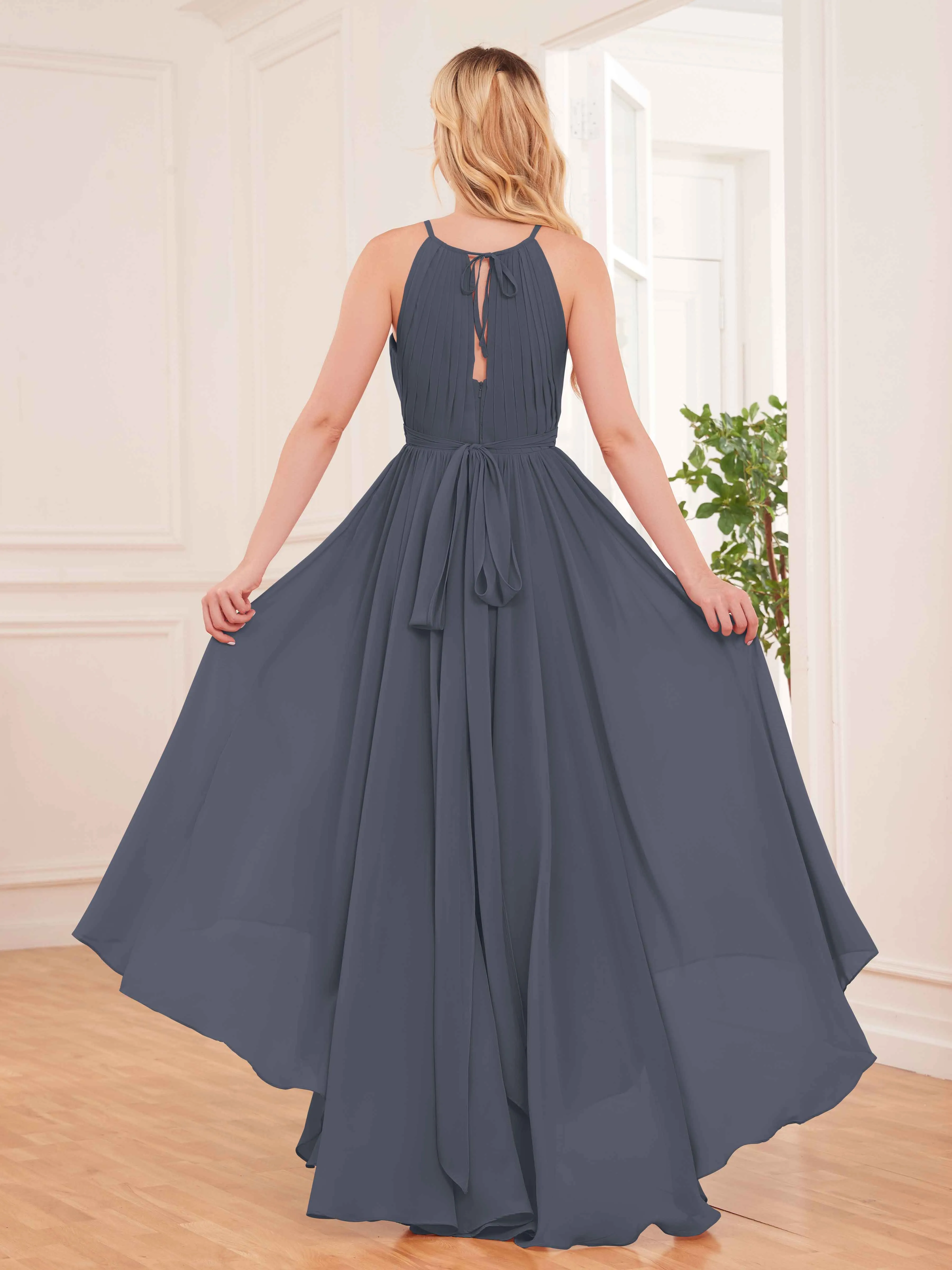 Elliana Dreamy Halter Sleeveless Asymmetrical Chiffon Bridesmaid Dresses