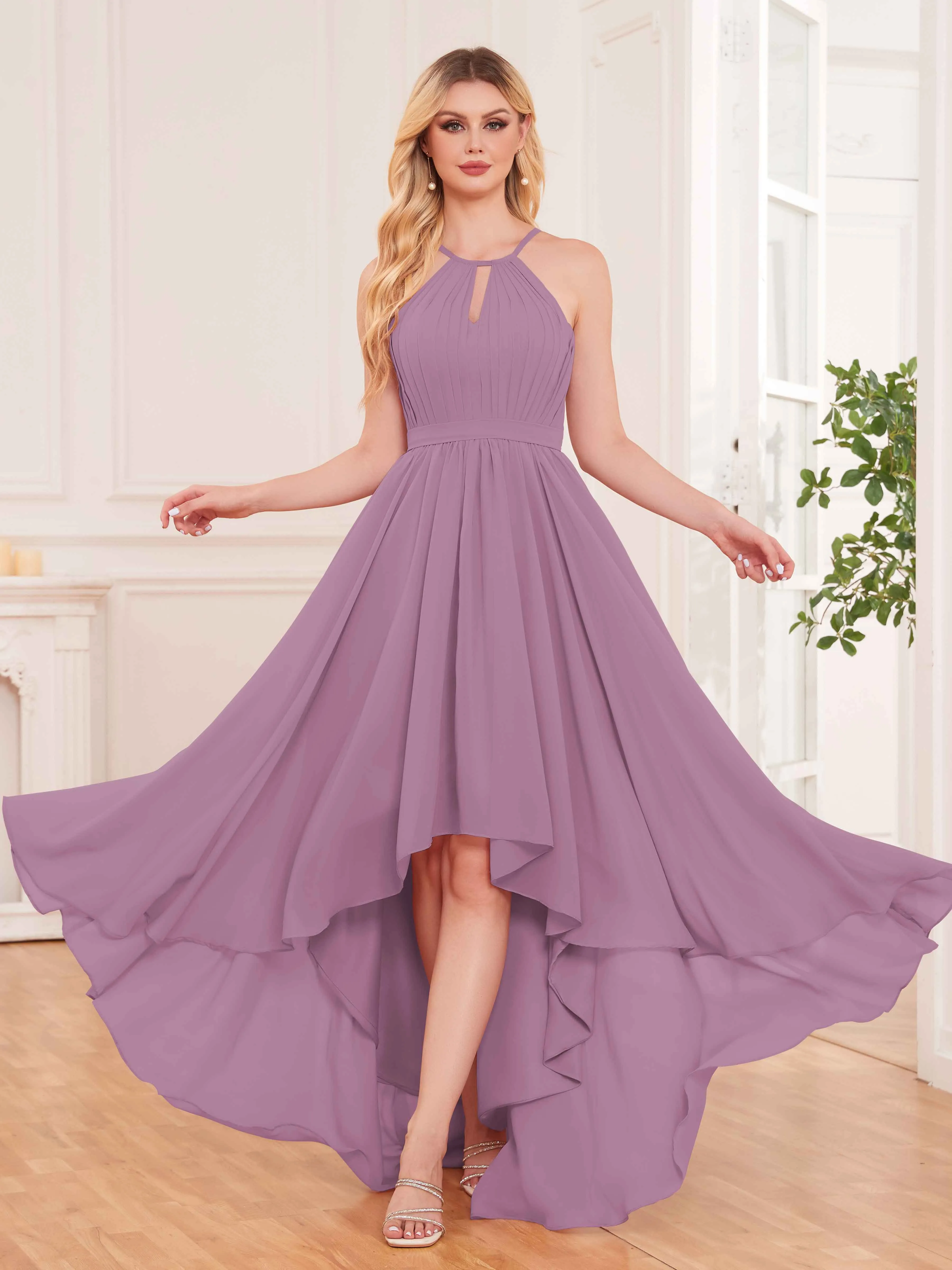 Elliana Dreamy Halter Sleeveless Asymmetrical Chiffon Bridesmaid Dresses