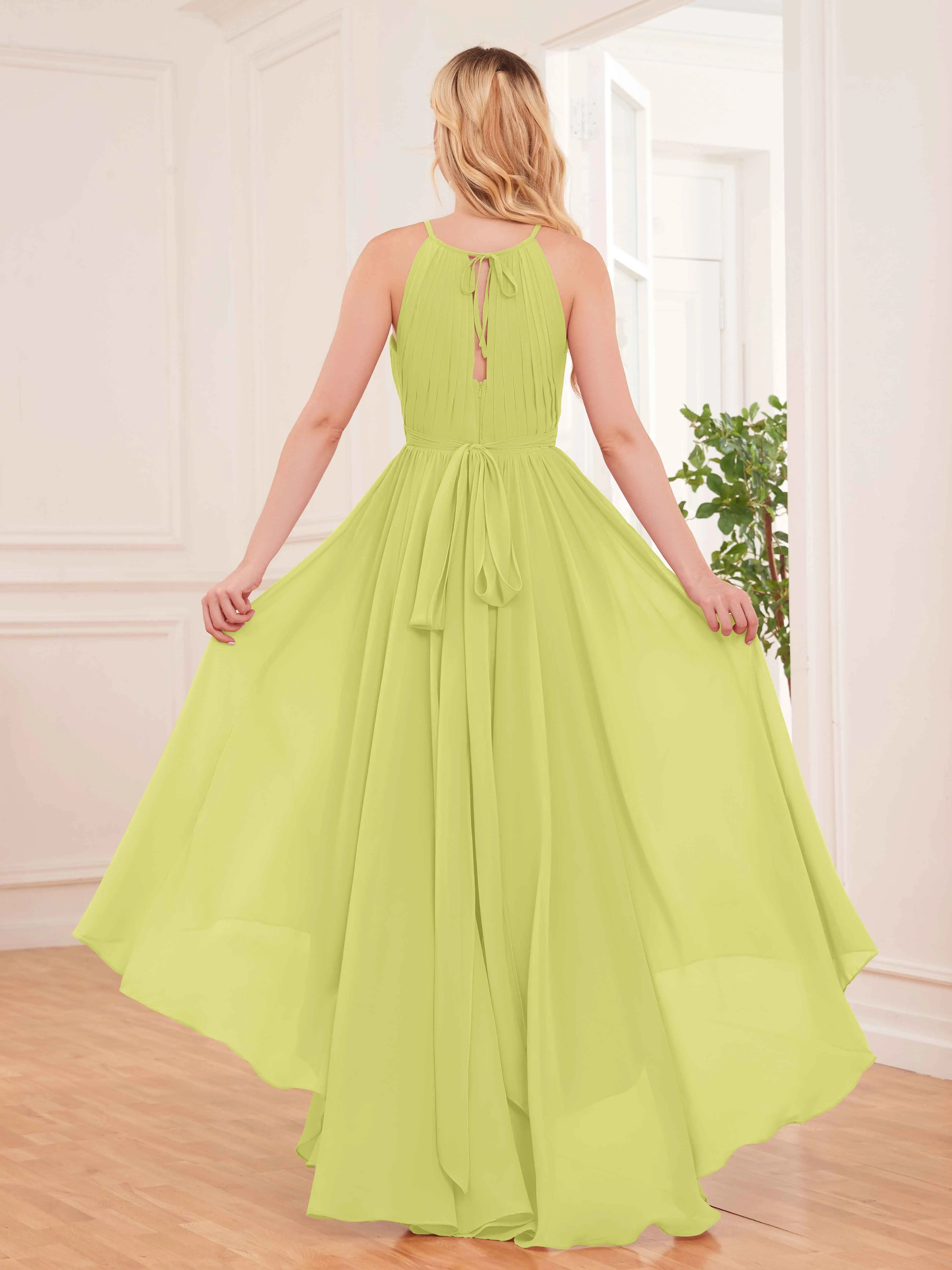 Elliana Dreamy Halter Sleeveless Asymmetrical Chiffon Bridesmaid Dresses