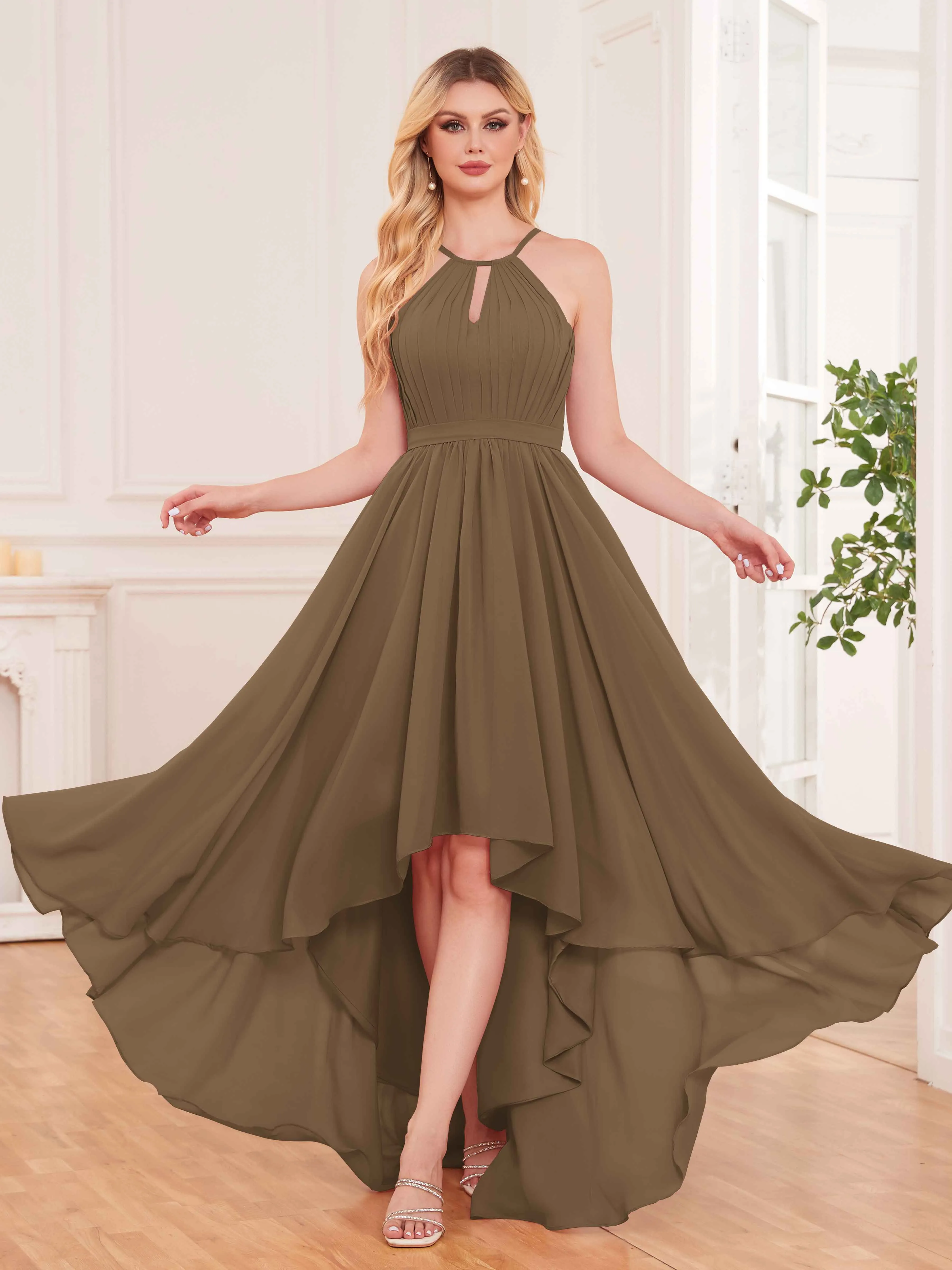 Elliana Dreamy Halter Sleeveless Asymmetrical Chiffon Bridesmaid Dresses