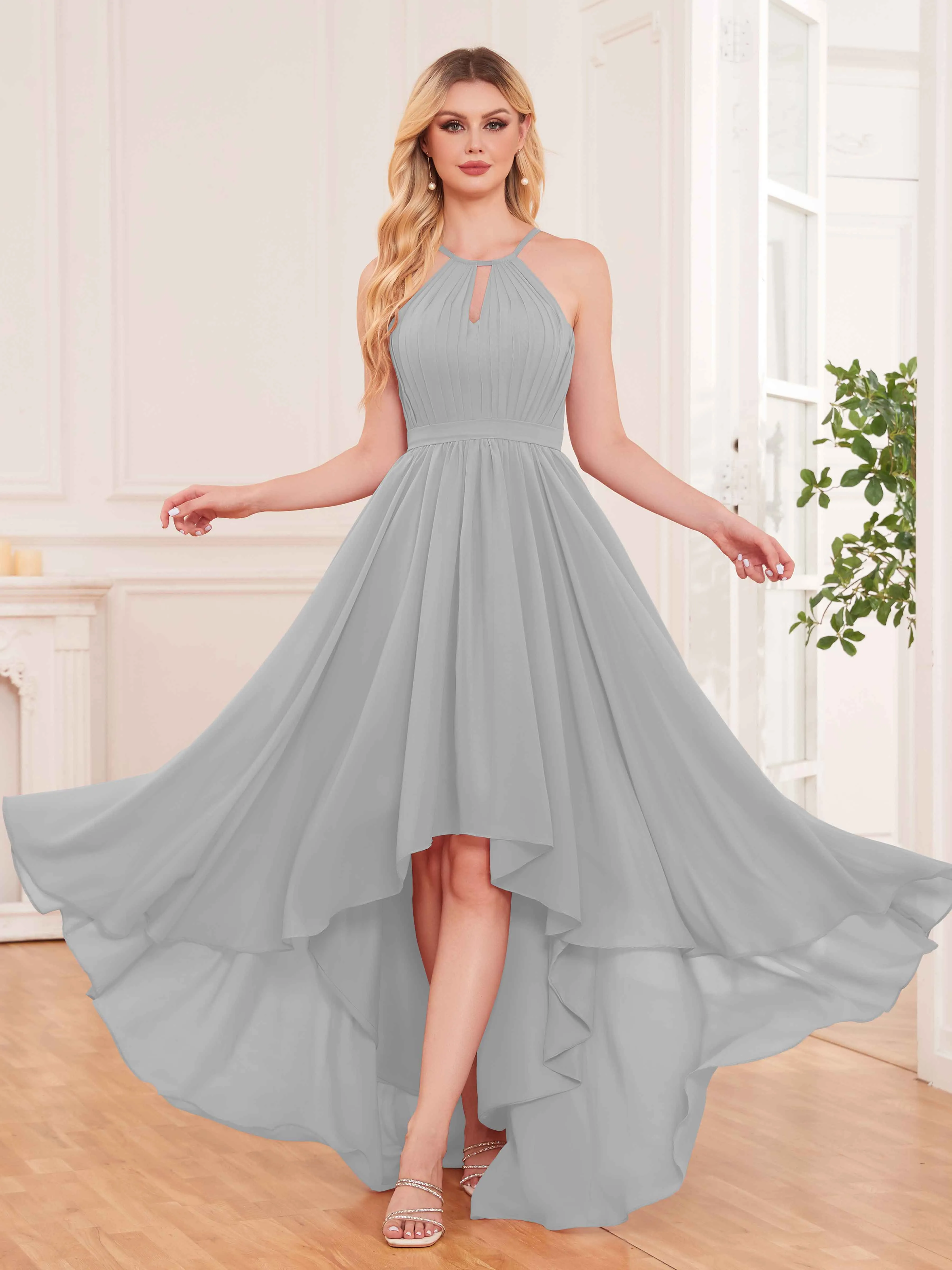 Elliana Dreamy Halter Sleeveless Asymmetrical Chiffon Bridesmaid Dresses