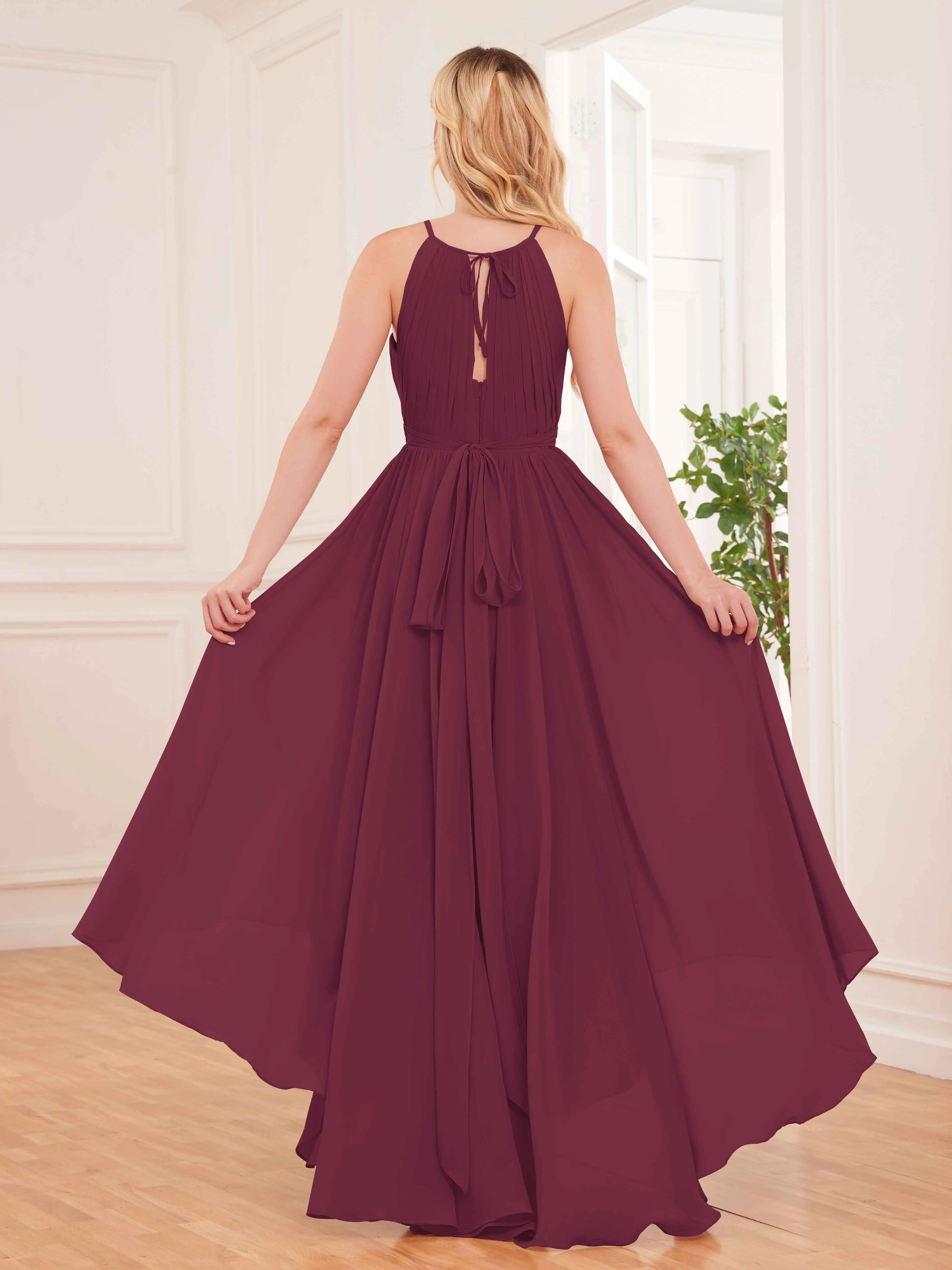 Elliana Dreamy Halter Sleeveless Asymmetrical Chiffon Bridesmaid Dresses