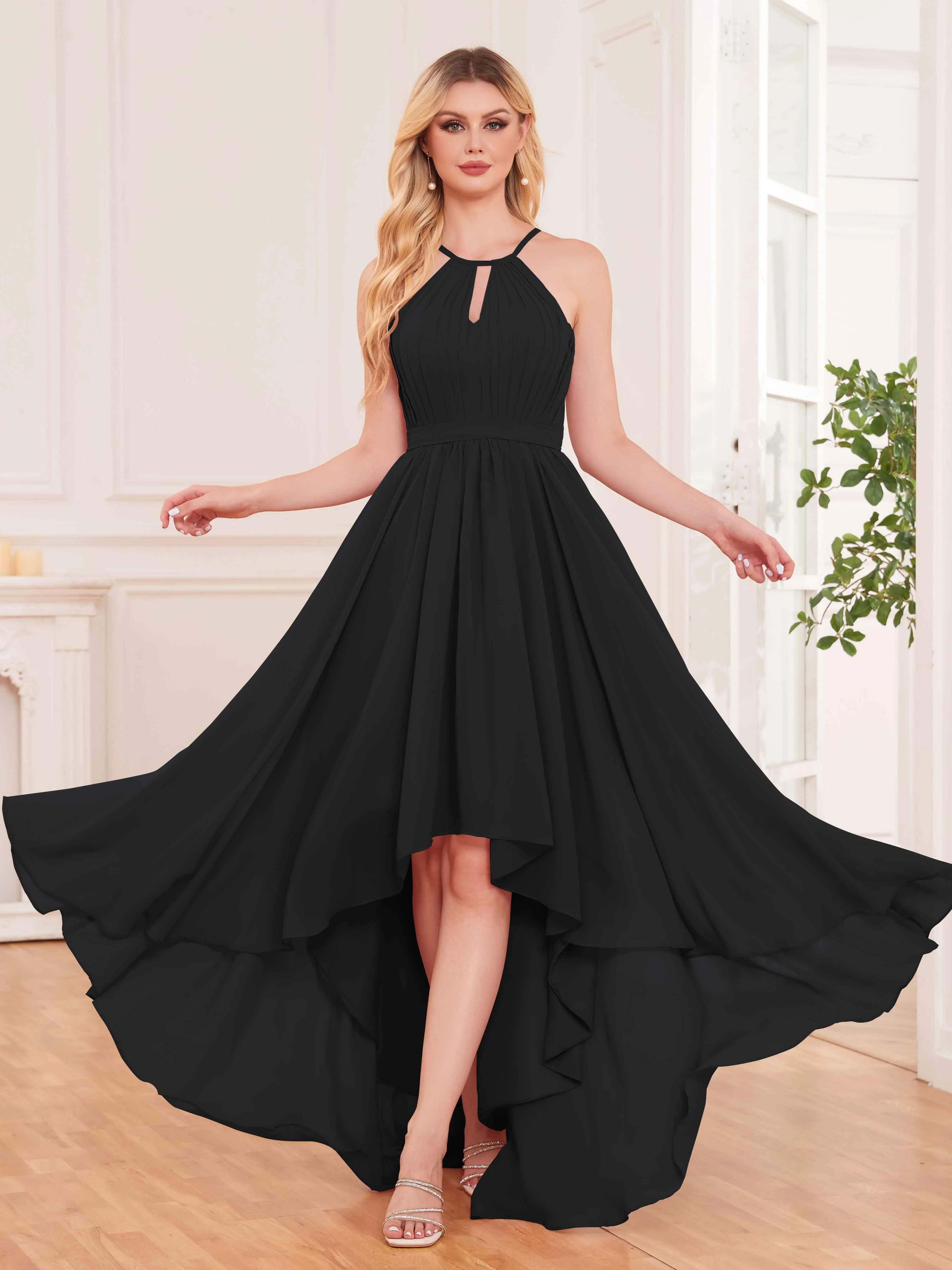 Elliana Dreamy Halter Sleeveless Asymmetrical Chiffon Bridesmaid Dresses
