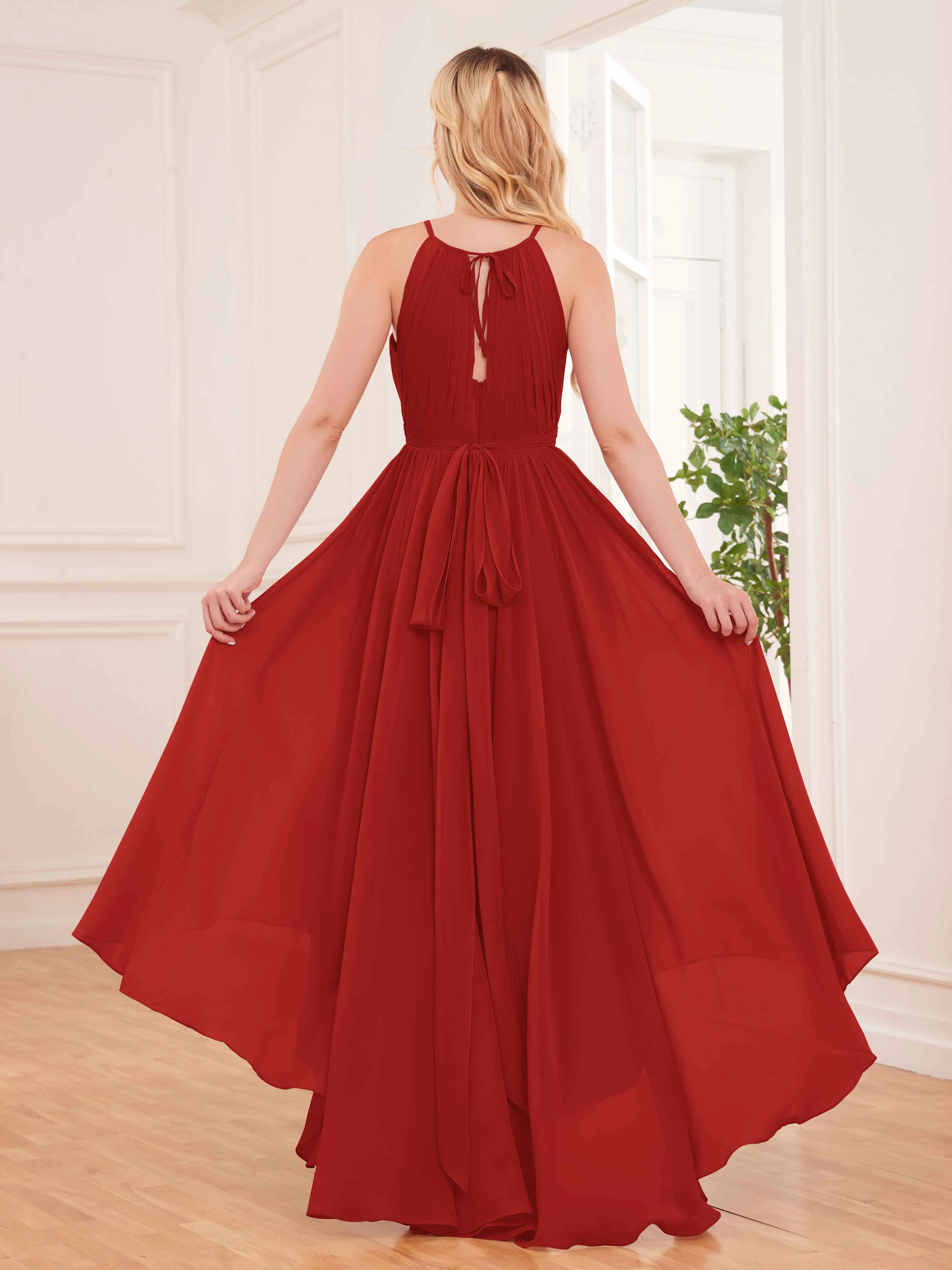 Elliana Dreamy Halter Sleeveless Asymmetrical Chiffon Bridesmaid Dresses