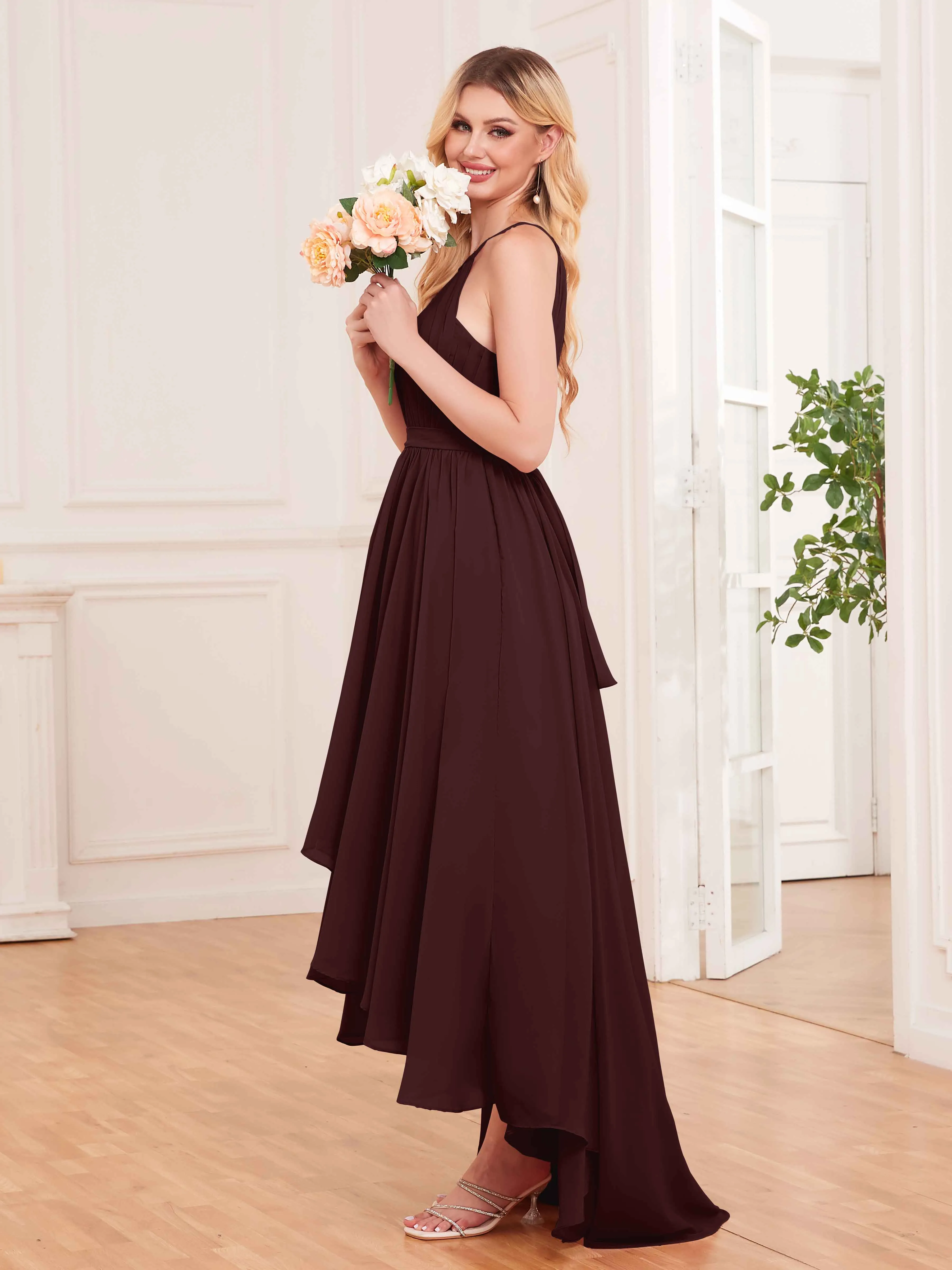 Elliana Dreamy Halter Sleeveless Asymmetrical Chiffon Bridesmaid Dresses