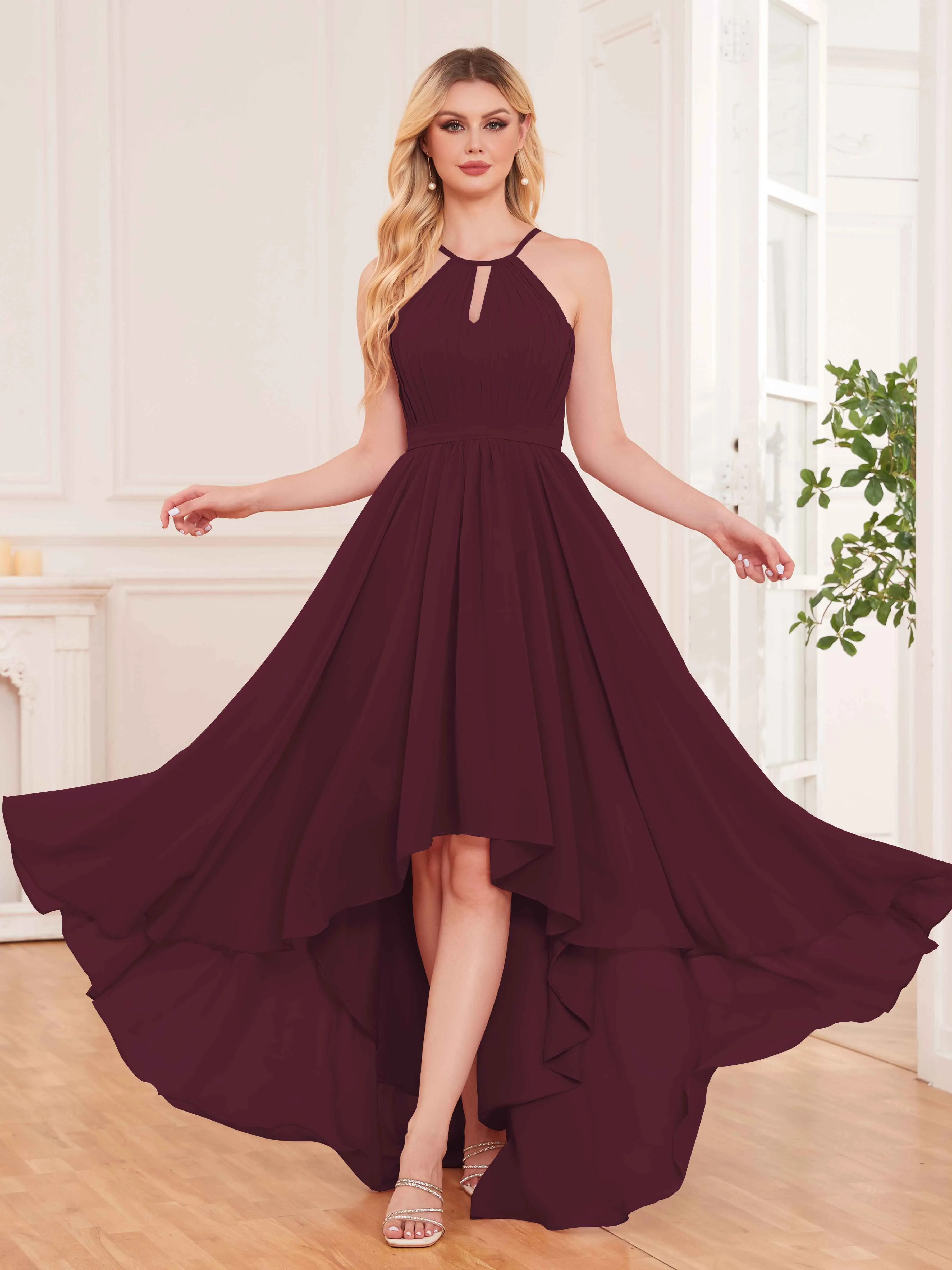 Elliana Dreamy Halter Sleeveless Asymmetrical Chiffon Bridesmaid Dresses