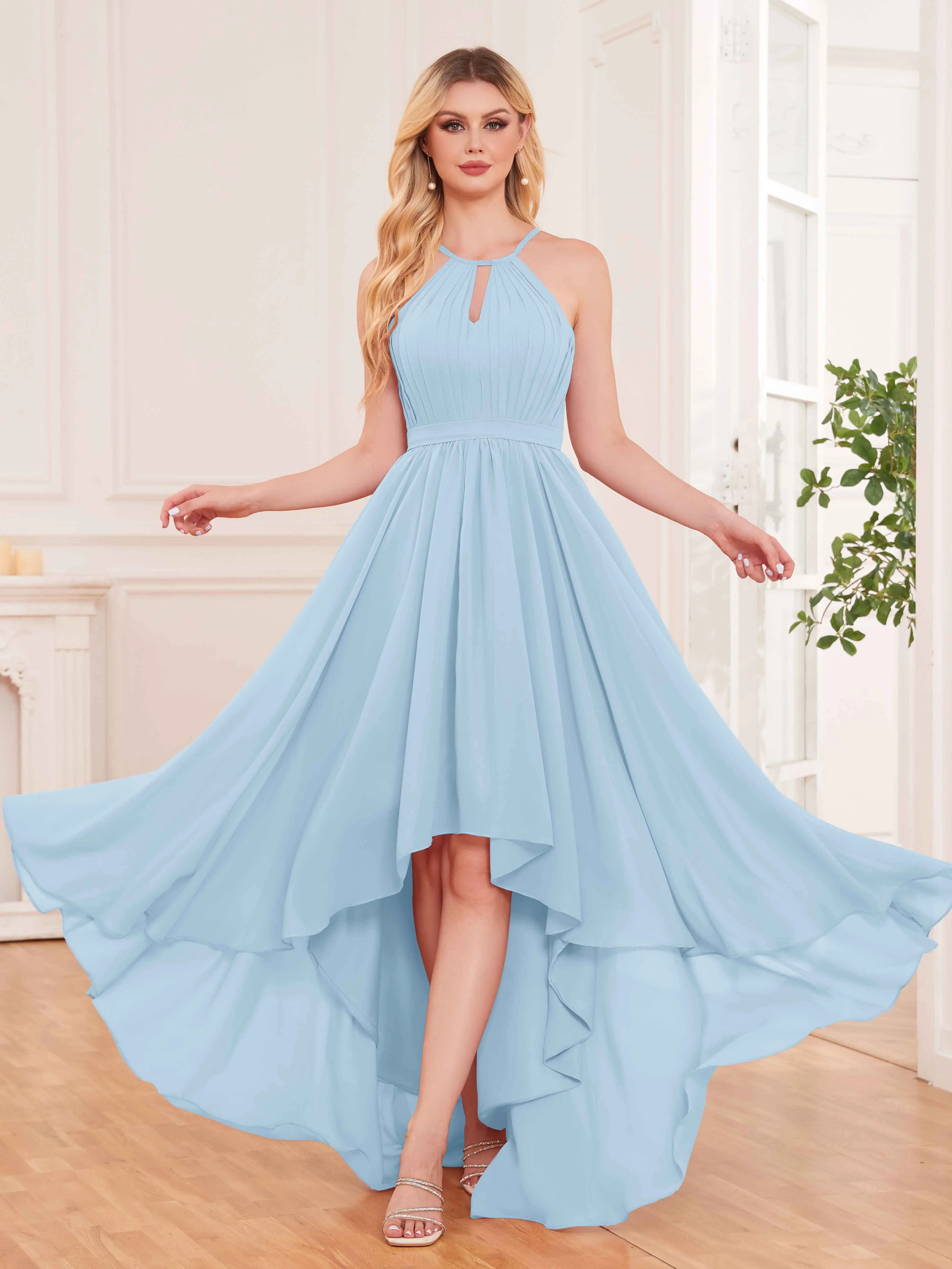 Elliana Dreamy Halter Sleeveless Asymmetrical Chiffon Bridesmaid Dresses