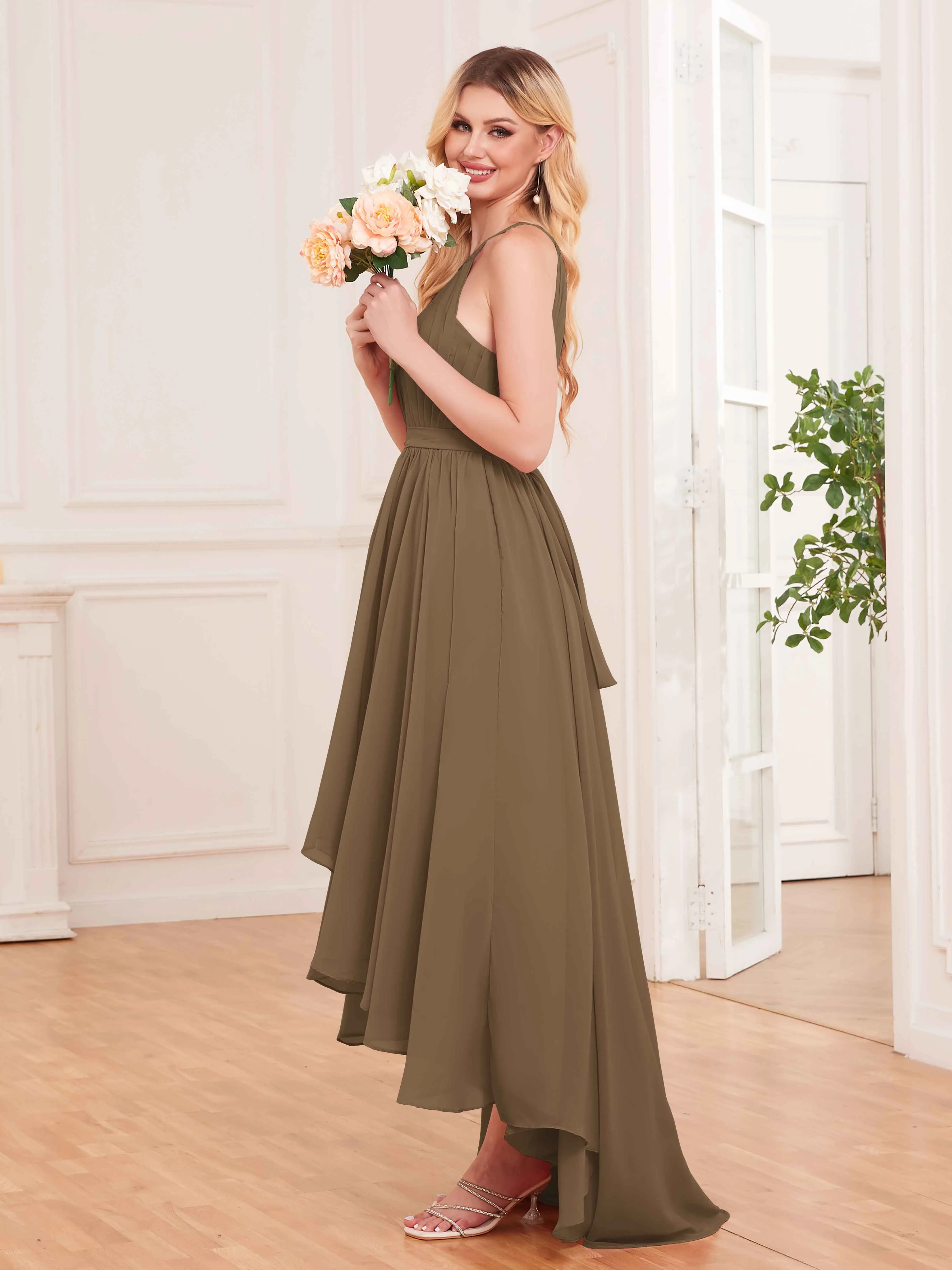 Elliana Dreamy Halter Sleeveless Asymmetrical Chiffon Bridesmaid Dresses