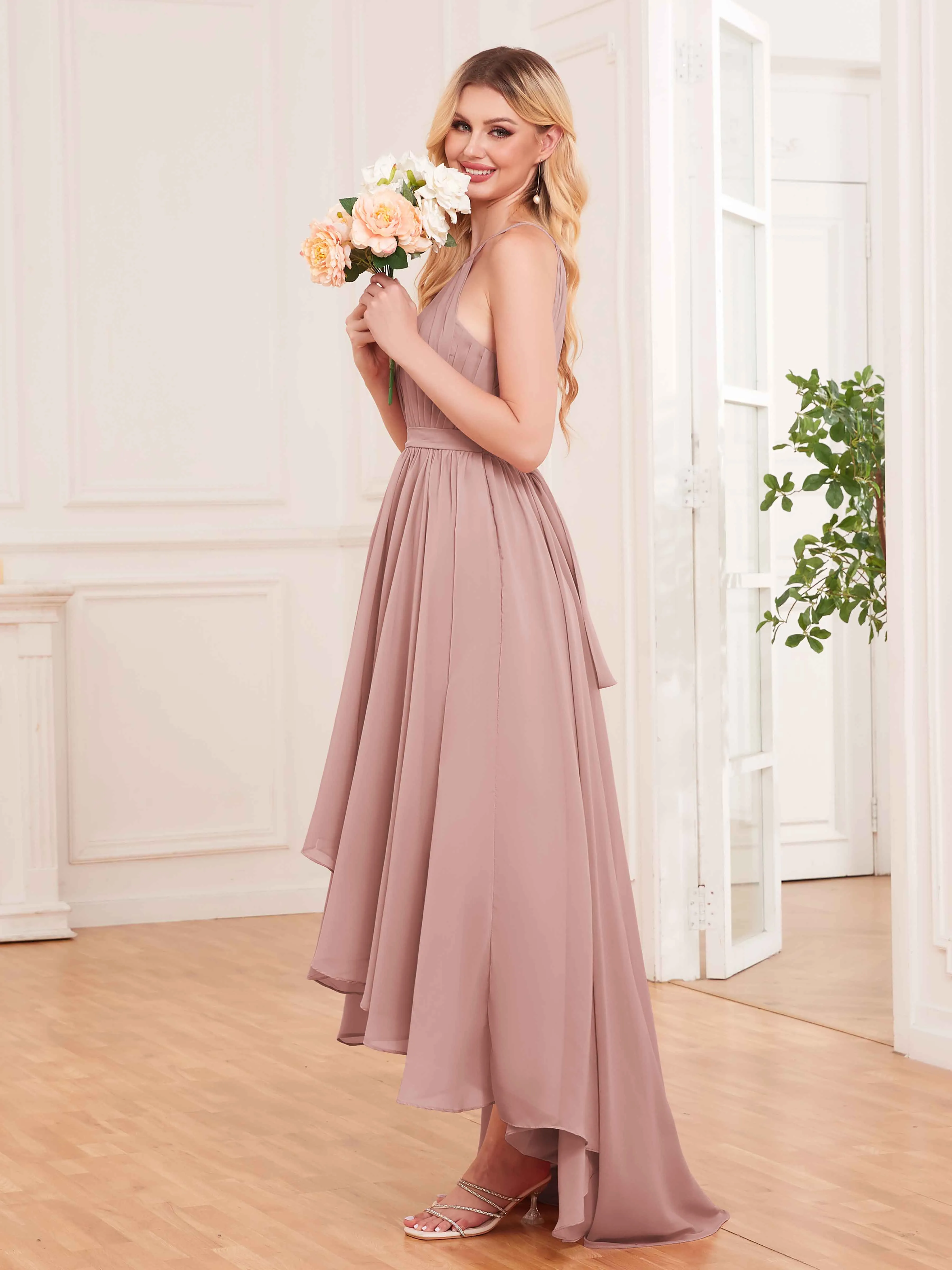 Elliana Dreamy Halter Sleeveless Asymmetrical Chiffon Bridesmaid Dresses