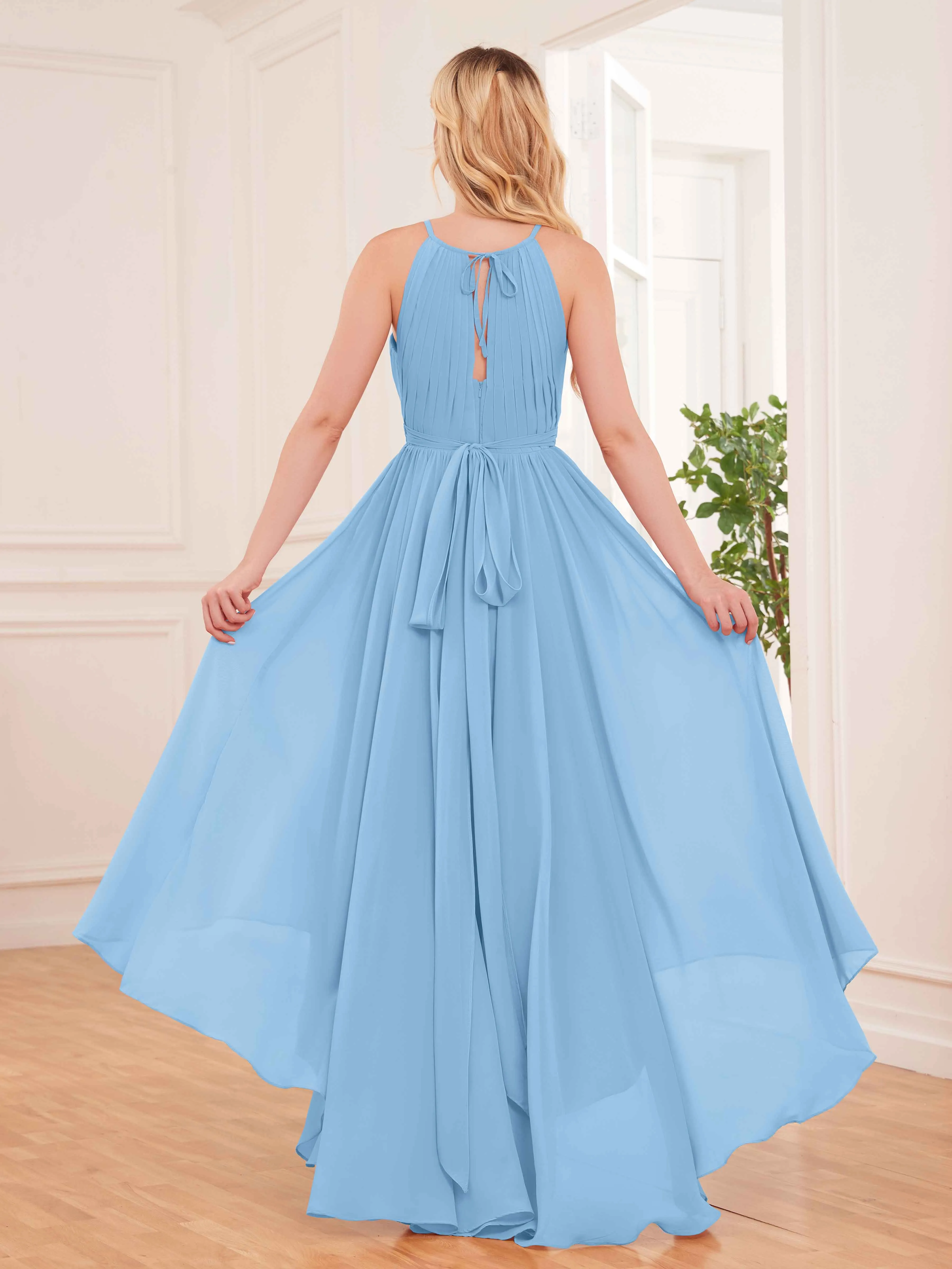 Elliana Dreamy Halter Sleeveless Asymmetrical Chiffon Bridesmaid Dresses