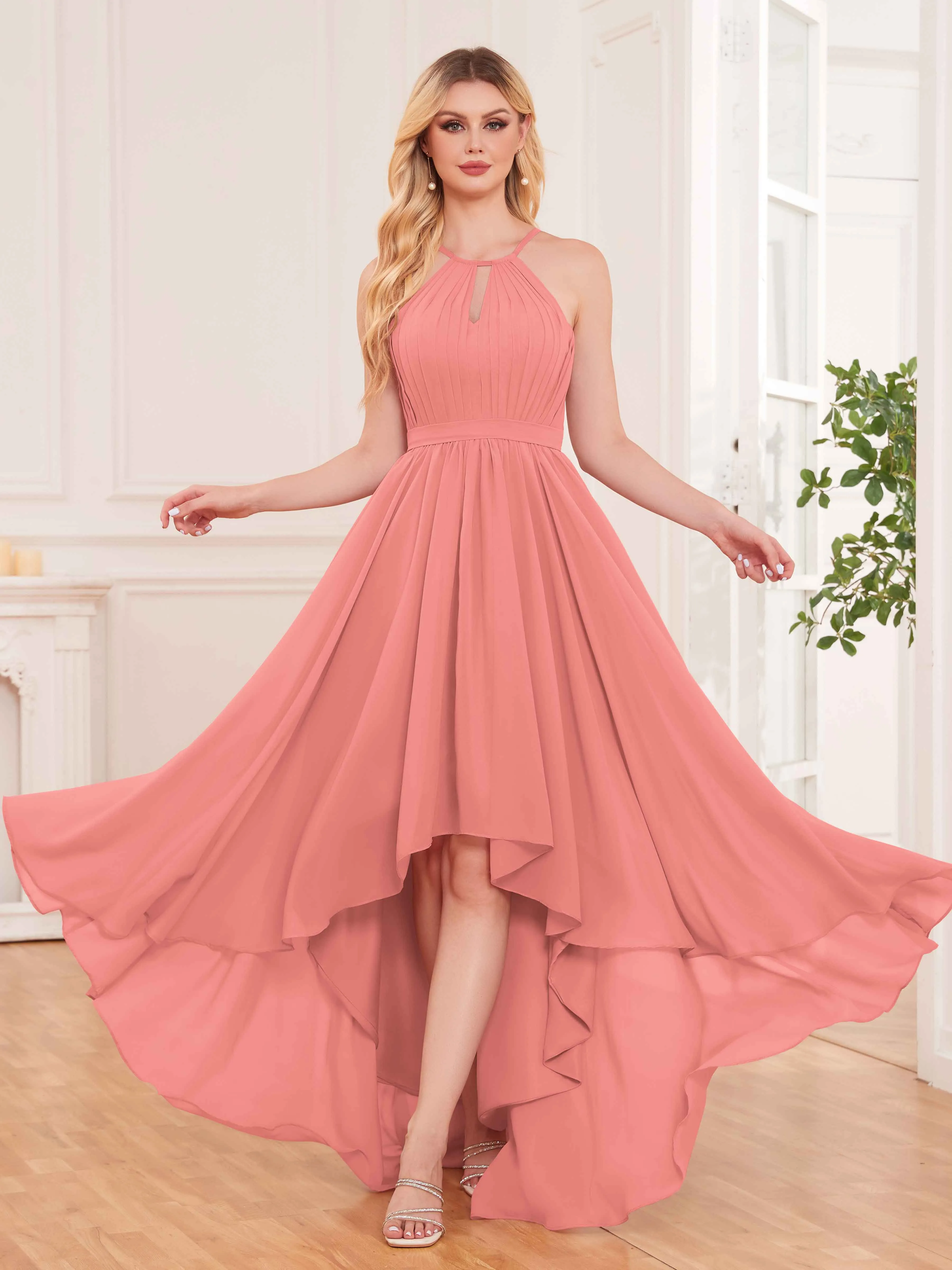 Elliana Dreamy Halter Sleeveless Asymmetrical Chiffon Bridesmaid Dresses