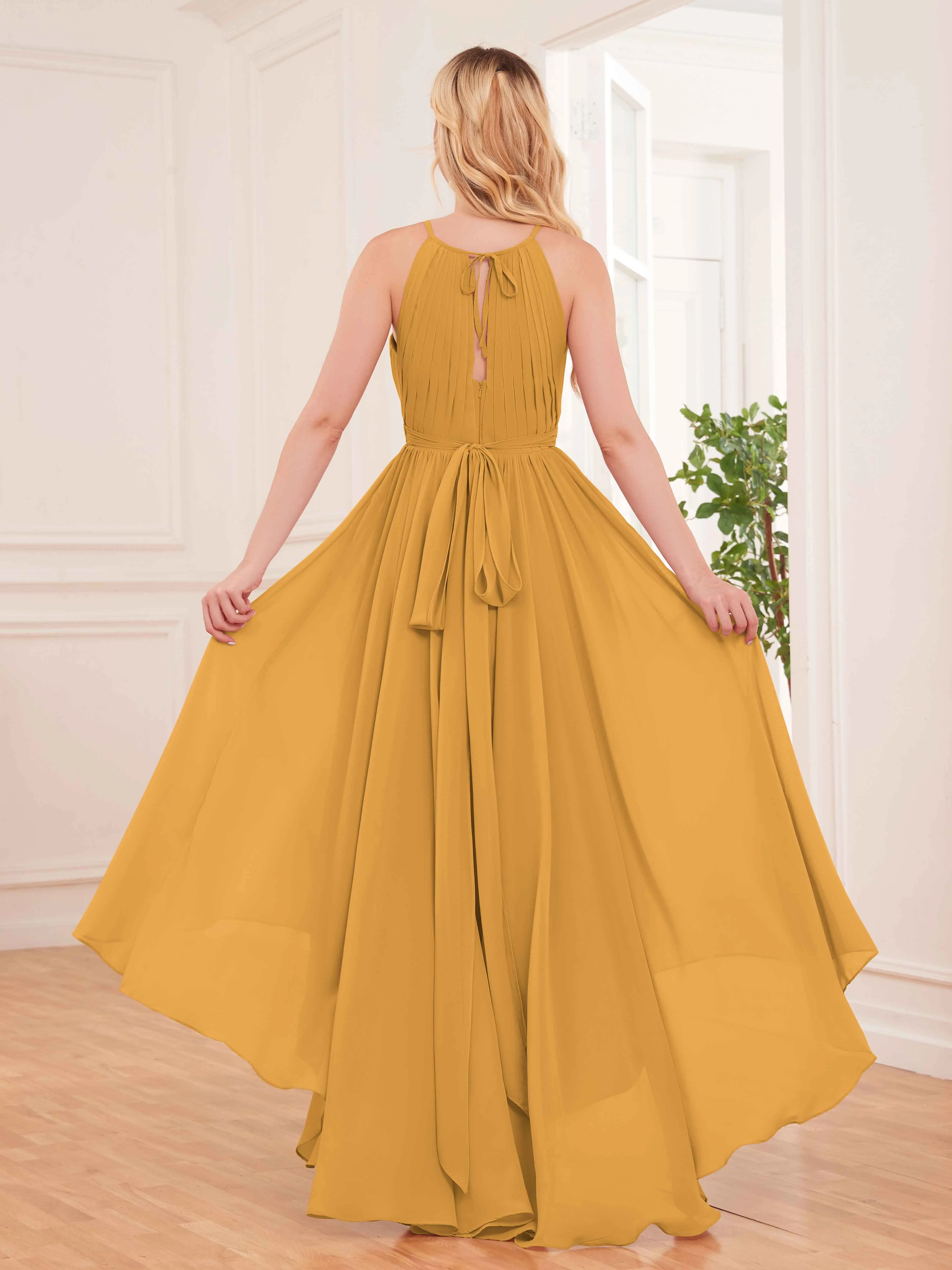 Elliana Dreamy Halter Sleeveless Asymmetrical Chiffon Bridesmaid Dresses