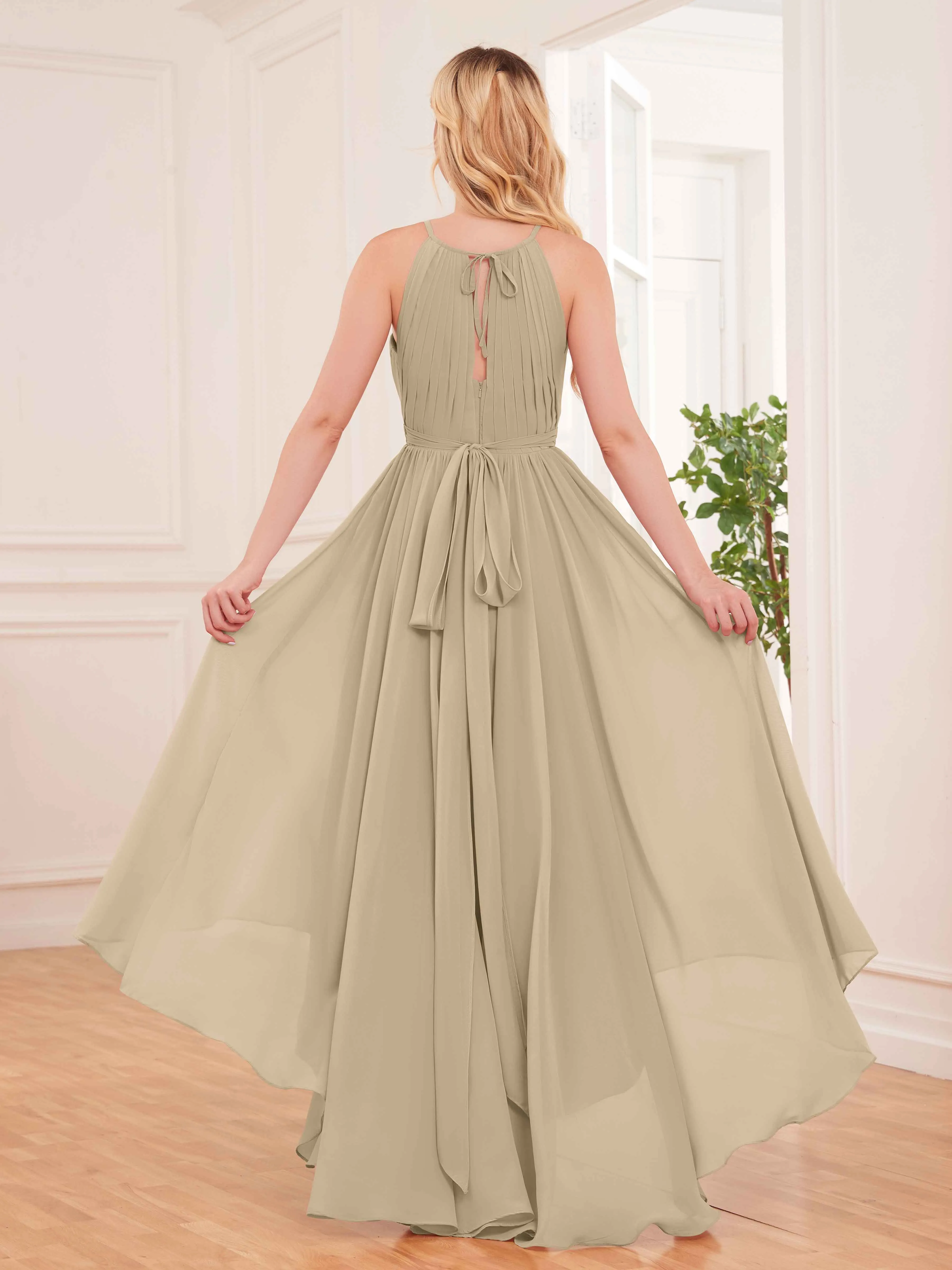 Elliana Dreamy Halter Sleeveless Asymmetrical Chiffon Bridesmaid Dresses