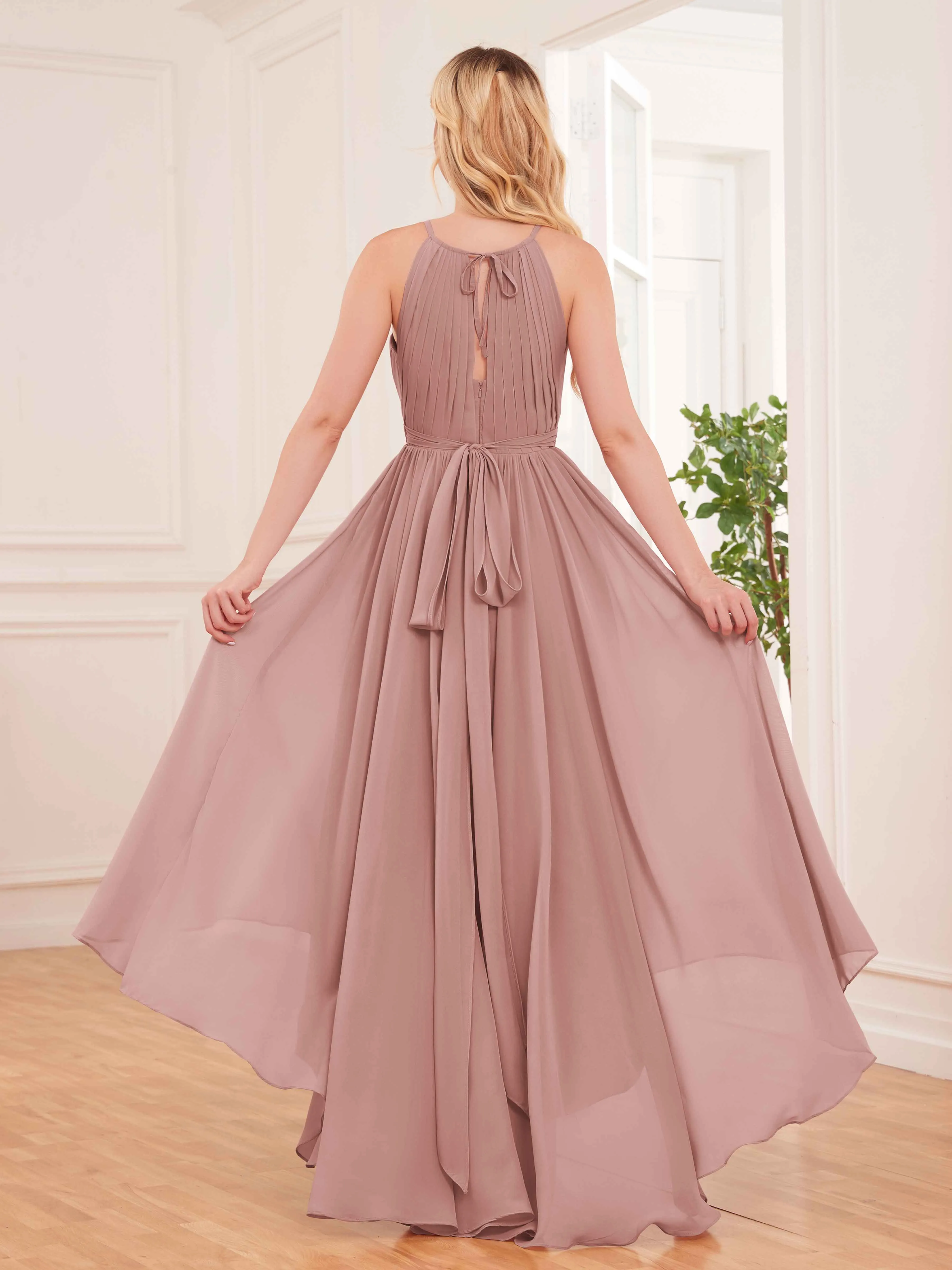Elliana Dreamy Halter Sleeveless Asymmetrical Chiffon Bridesmaid Dresses