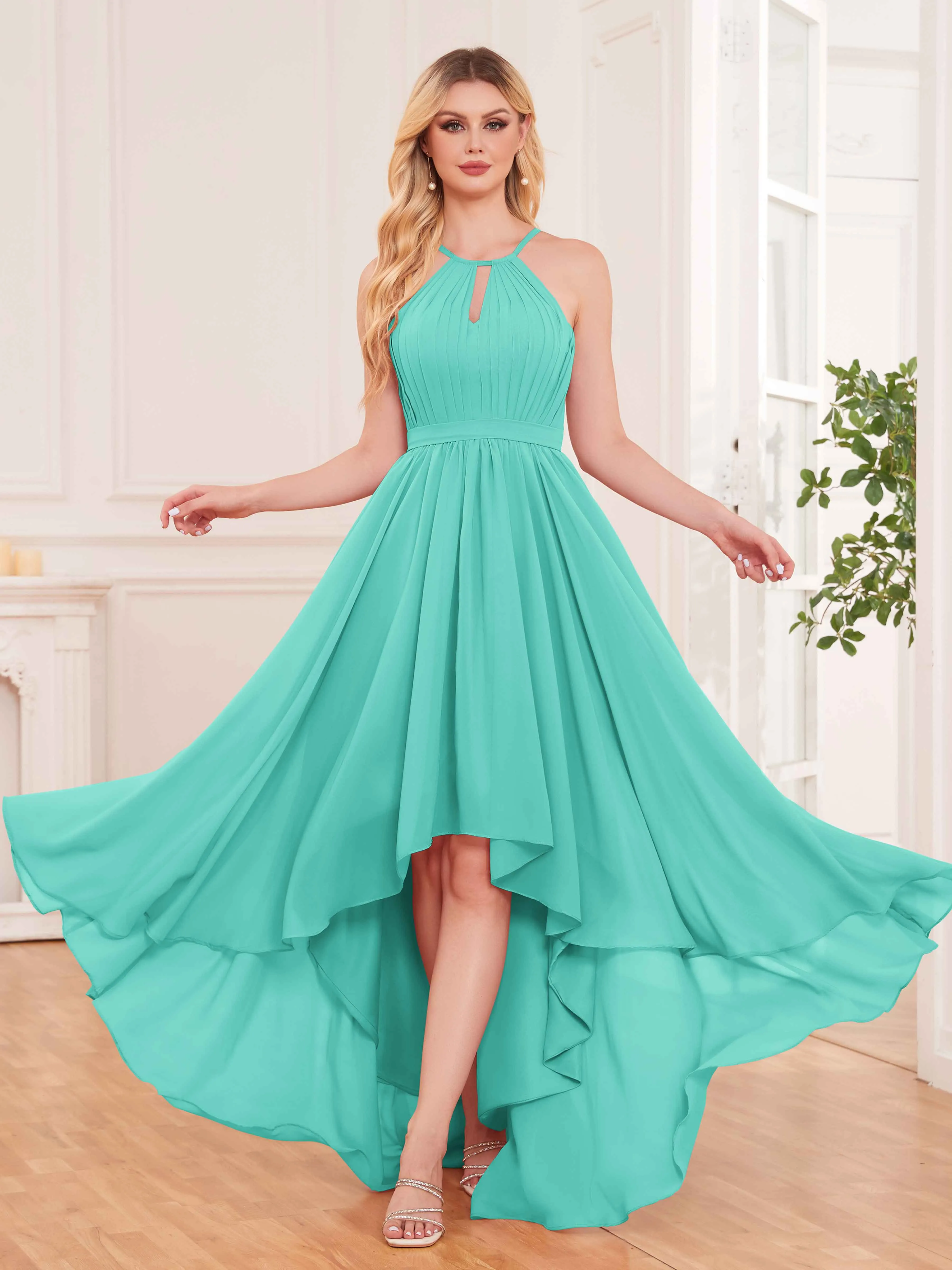 Elliana Dreamy Halter Sleeveless Asymmetrical Chiffon Bridesmaid Dresses