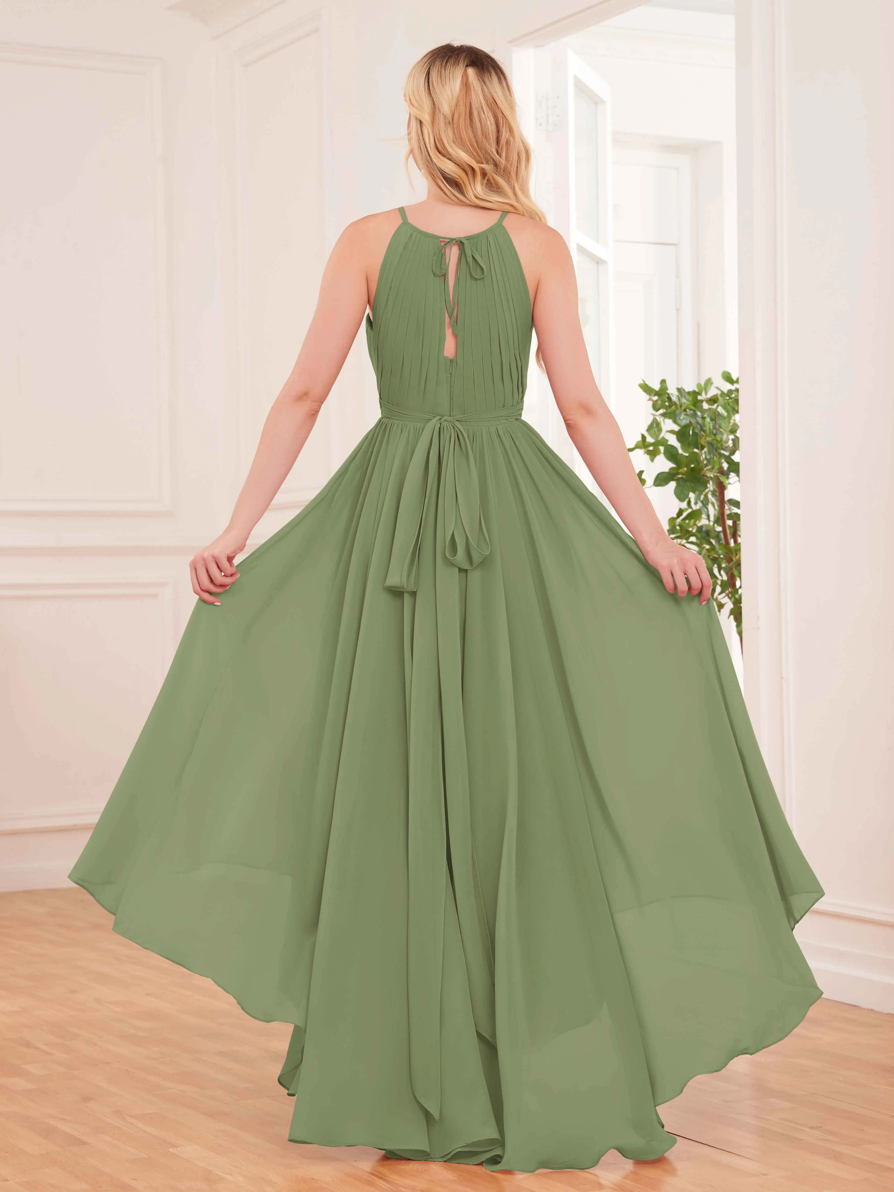 Elliana Dreamy Halter Sleeveless Asymmetrical Chiffon Bridesmaid Dresses
