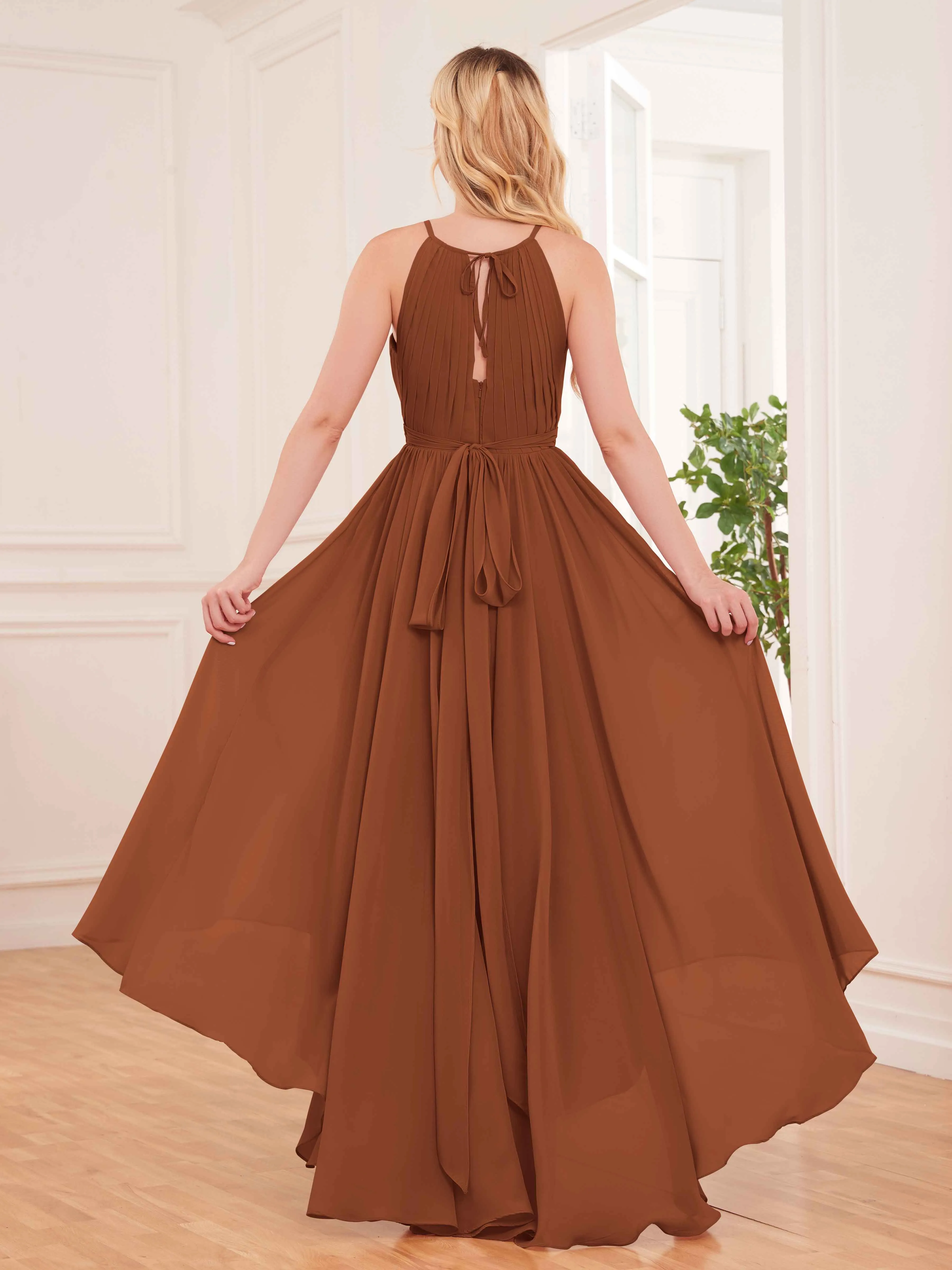 Elliana Dreamy Halter Sleeveless Asymmetrical Chiffon Bridesmaid Dresses