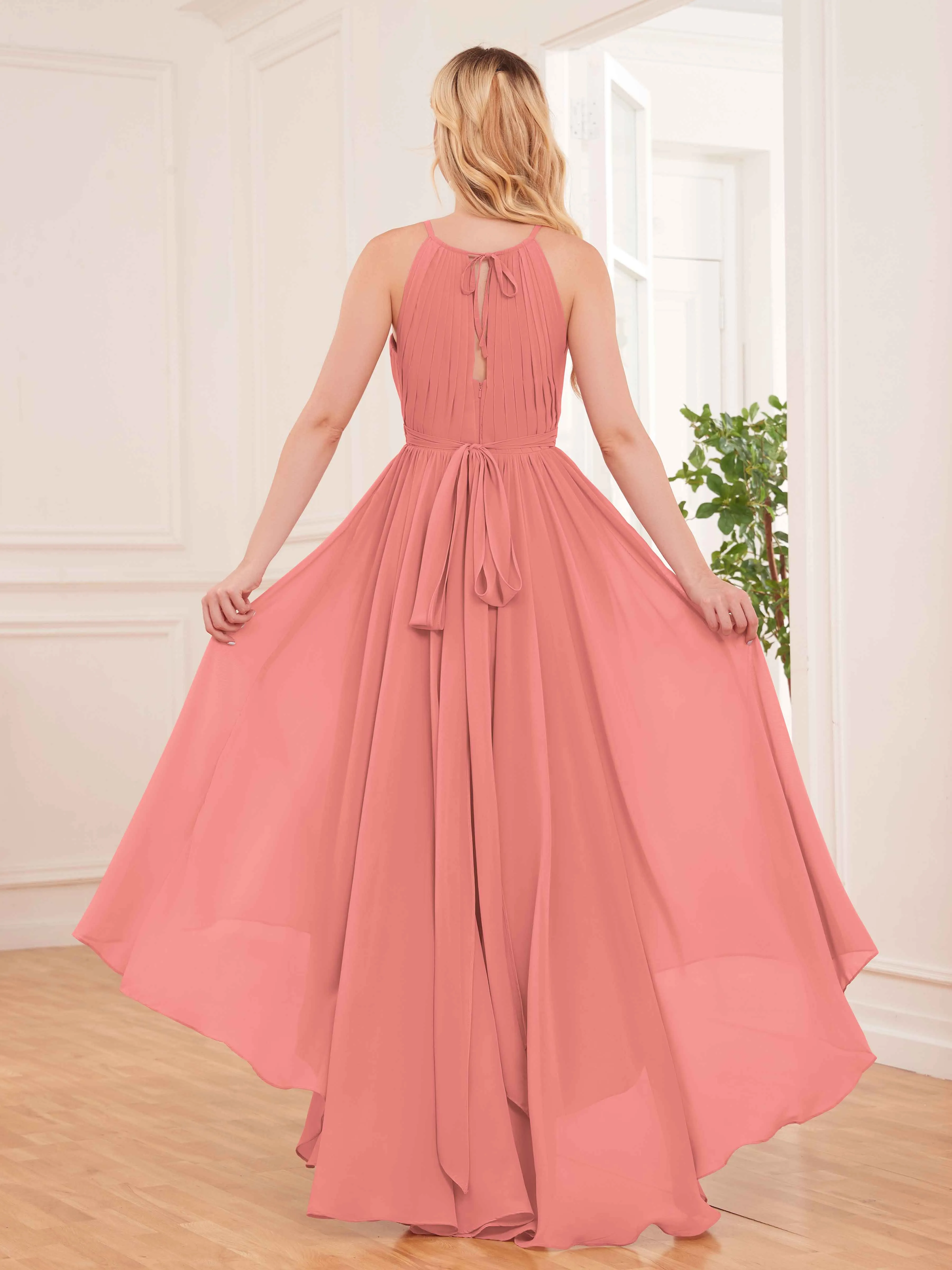 Elliana Dreamy Halter Sleeveless Asymmetrical Chiffon Bridesmaid Dresses